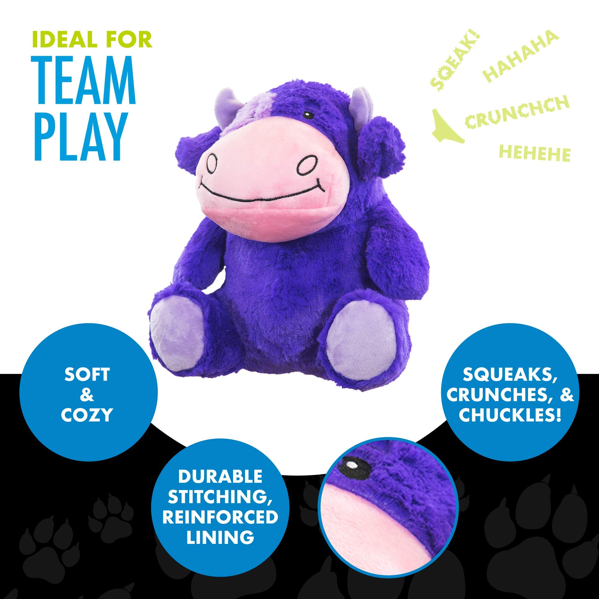 Hero  Chuckles Purple Cow Plush Dog Toy  Dog Squeaky Toys  Durable Stuffed Animal With 3 In 1 Squeaker