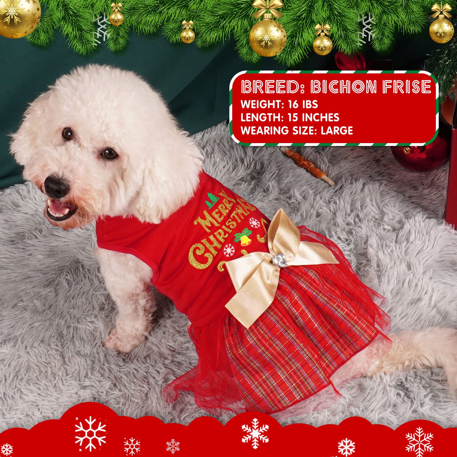 Cyeollo Plaid Christmas Holiday Theme Dress With Bowtie - Girl Dog Clothes, Doggie Outfits, Festival Dresses For Small Dogs