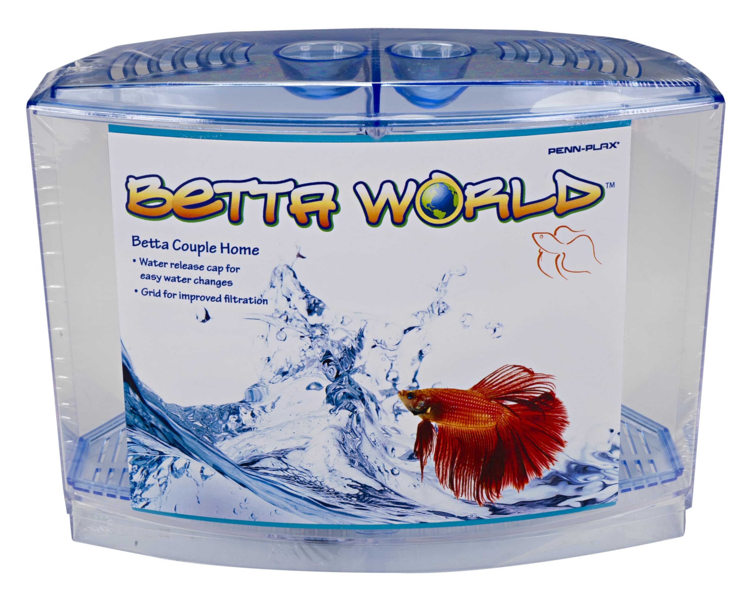 Penn-Plax Twin Betta Bow-Front Kit For Aquarium Blue, Green, Tank Is 7.5' Across The Front, 6' Across The Back
