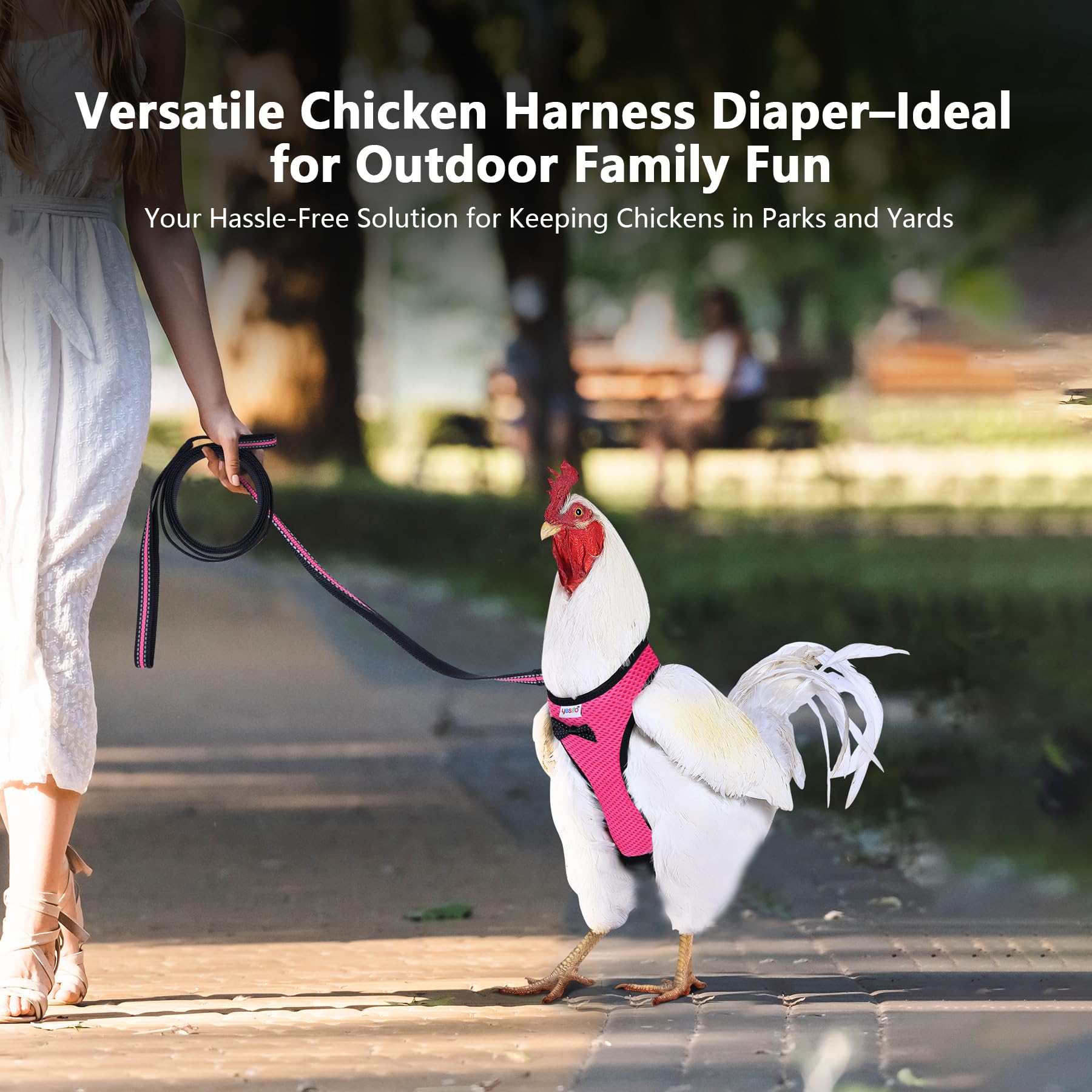 Yesito Chicken Harness with 6ft Belt, Comfortable & Breathable, Small Size for Chickens/Ducks/Geese, Green & Pink