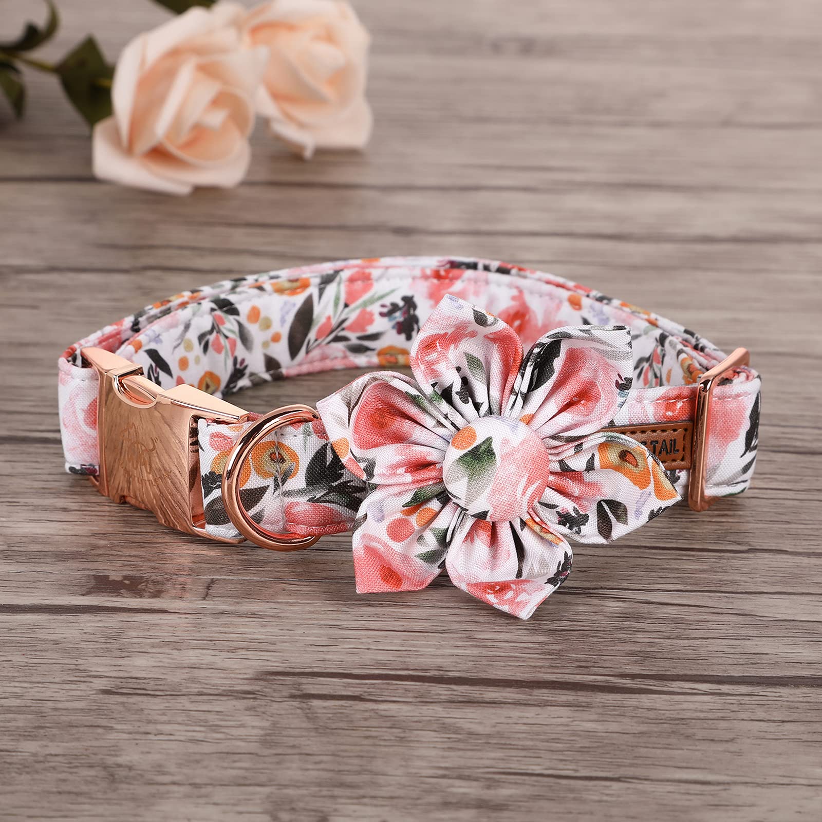 Elegant Little Tail Floral Girl Dog Collar For Female Dogs, Pet Collar Adjustable Dog Collars With Flower Gift For Medium Dogs