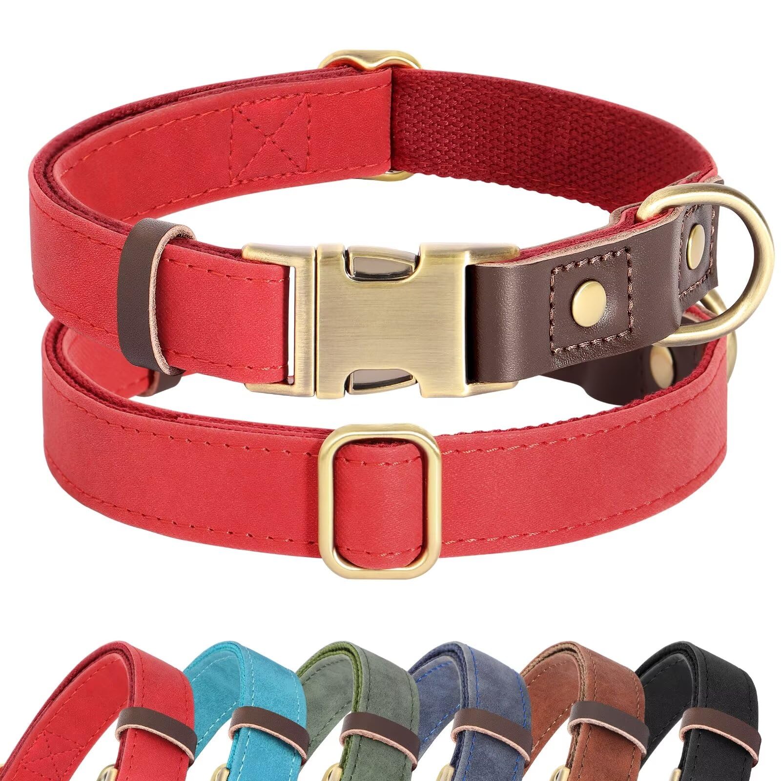 Didog Soft Padded Leather Dog Collar For Large Dogs, Classic Heavy Duty Dog Collar Adjustable With Quick Release Metal Buckle, R