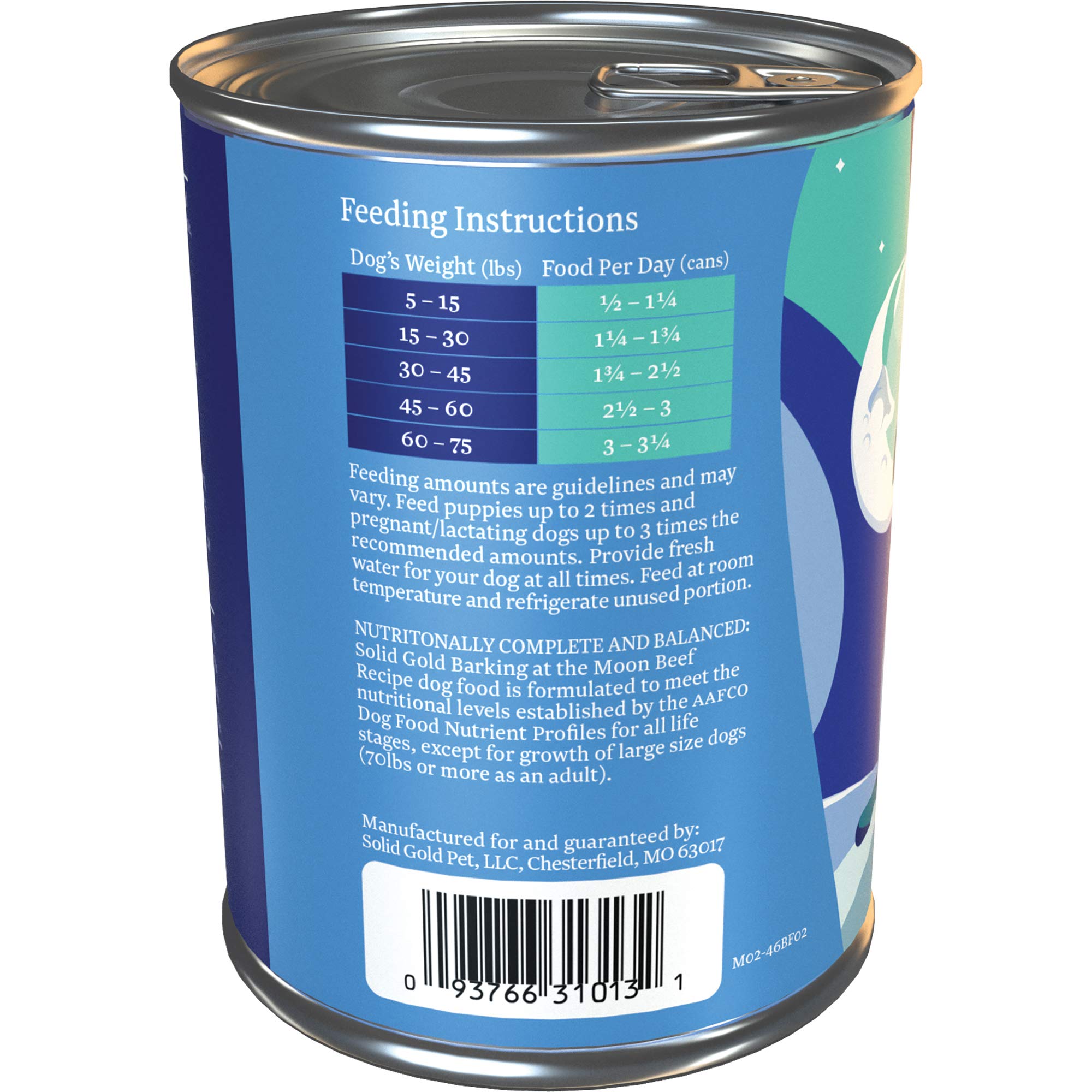 Solid Gold High Protein Wet Dog Food - Barking at The Moon Grain Free with Real Beef - 6Ct/13.2Oz Can