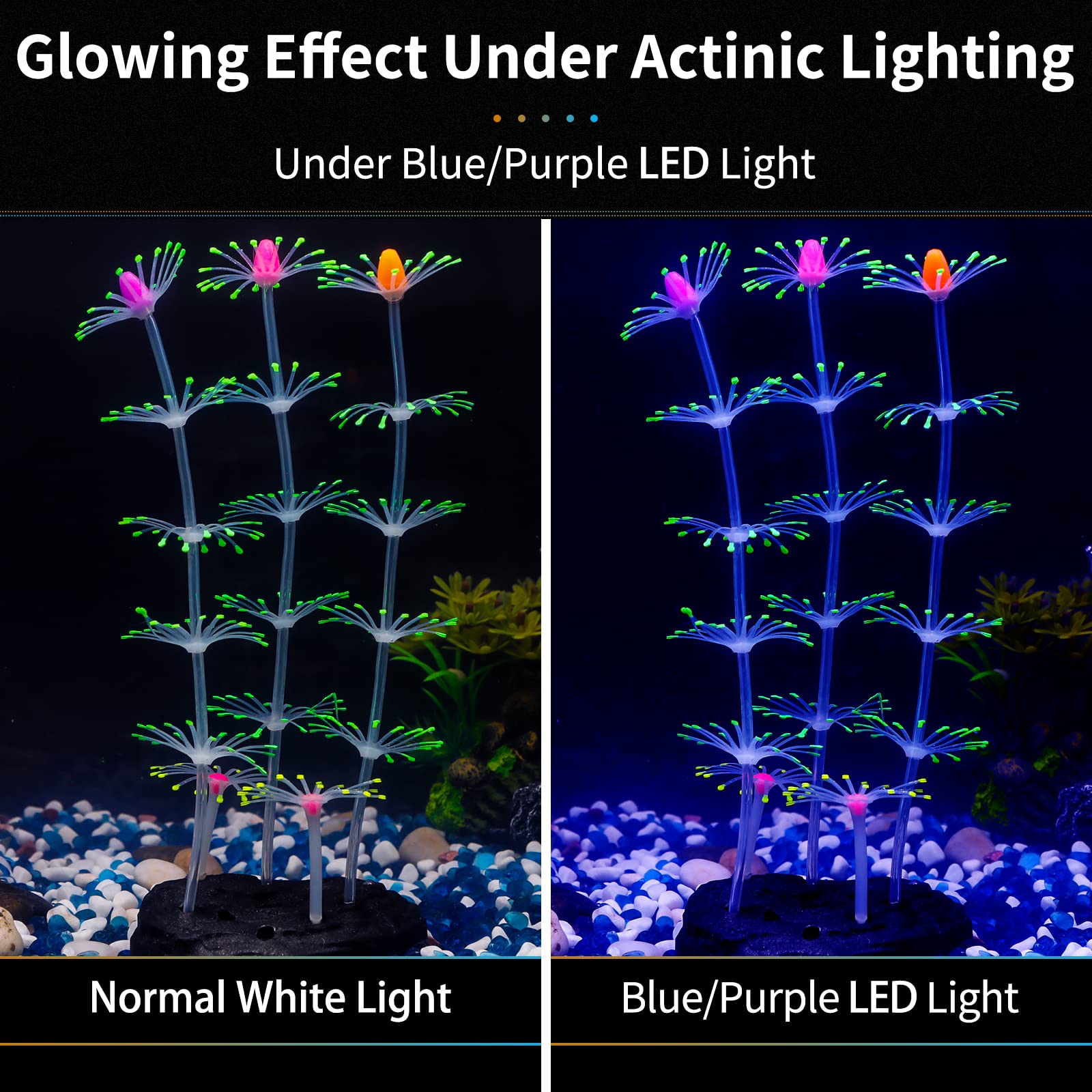 Uniclife Strip Coral Plant Ornament Glowing Effect Silicone Artificial Decoration For Fish Tank, Aquarium Landscape - Green