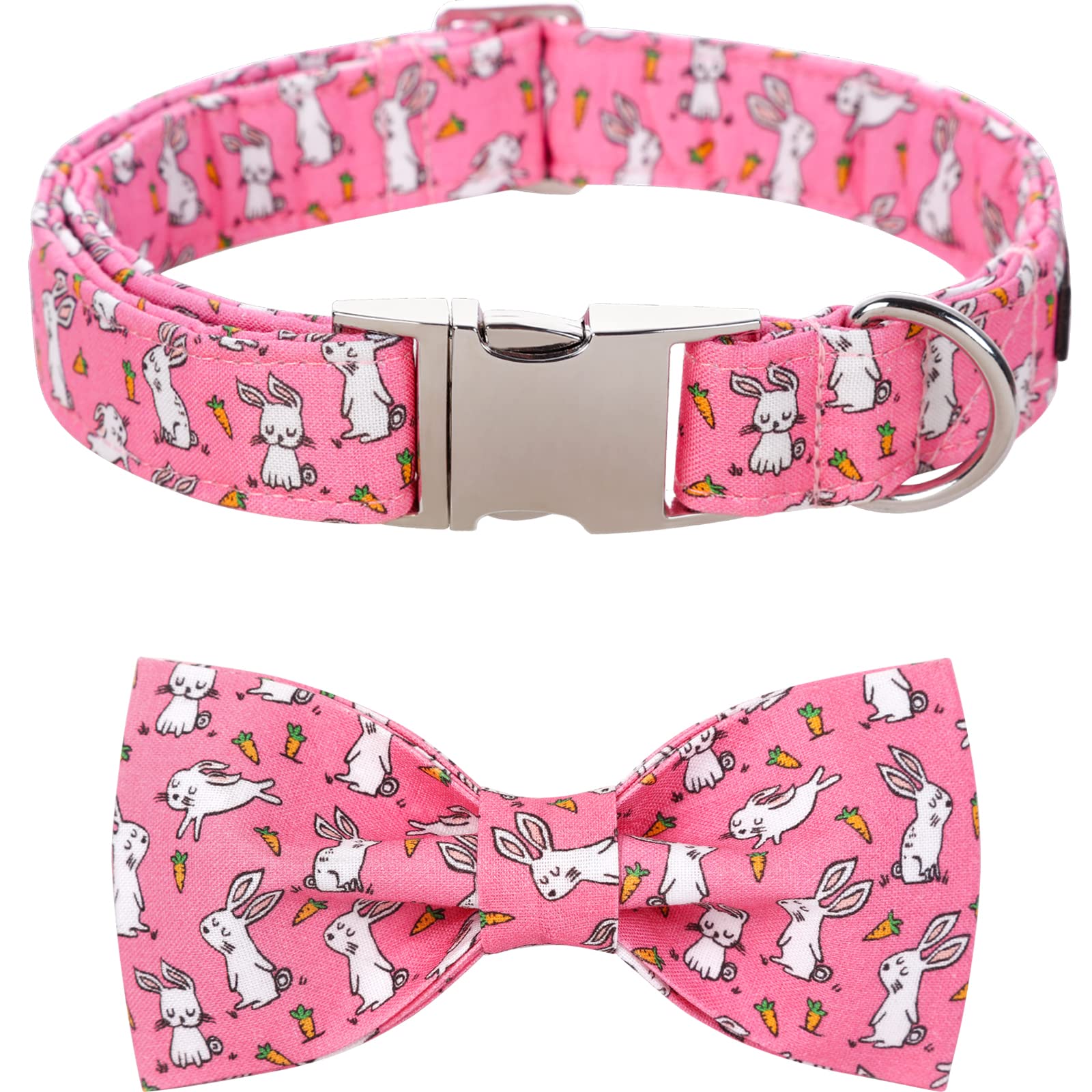 Lionet Paws Easter Dog Collar With Bowtie, Cute Bunny Rabbit Carrot Bowtie Collar With Metal Buckle For Dogs And Cats, Adjustabl