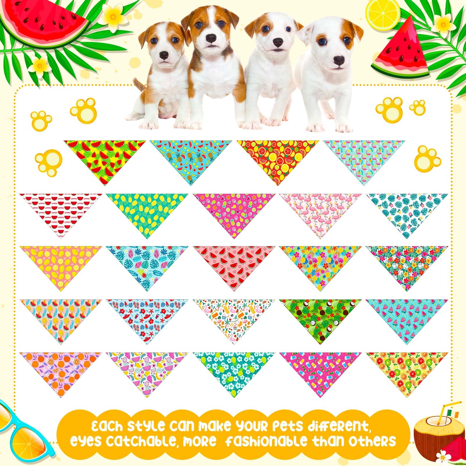 Chicingyou 48 Pcs Dog Bandanas Summer Bulk Hawaiian Fruit Dog Bandanas Puppy Triangle Scarf Bibs Washable Adjustable Pet Kerchie
