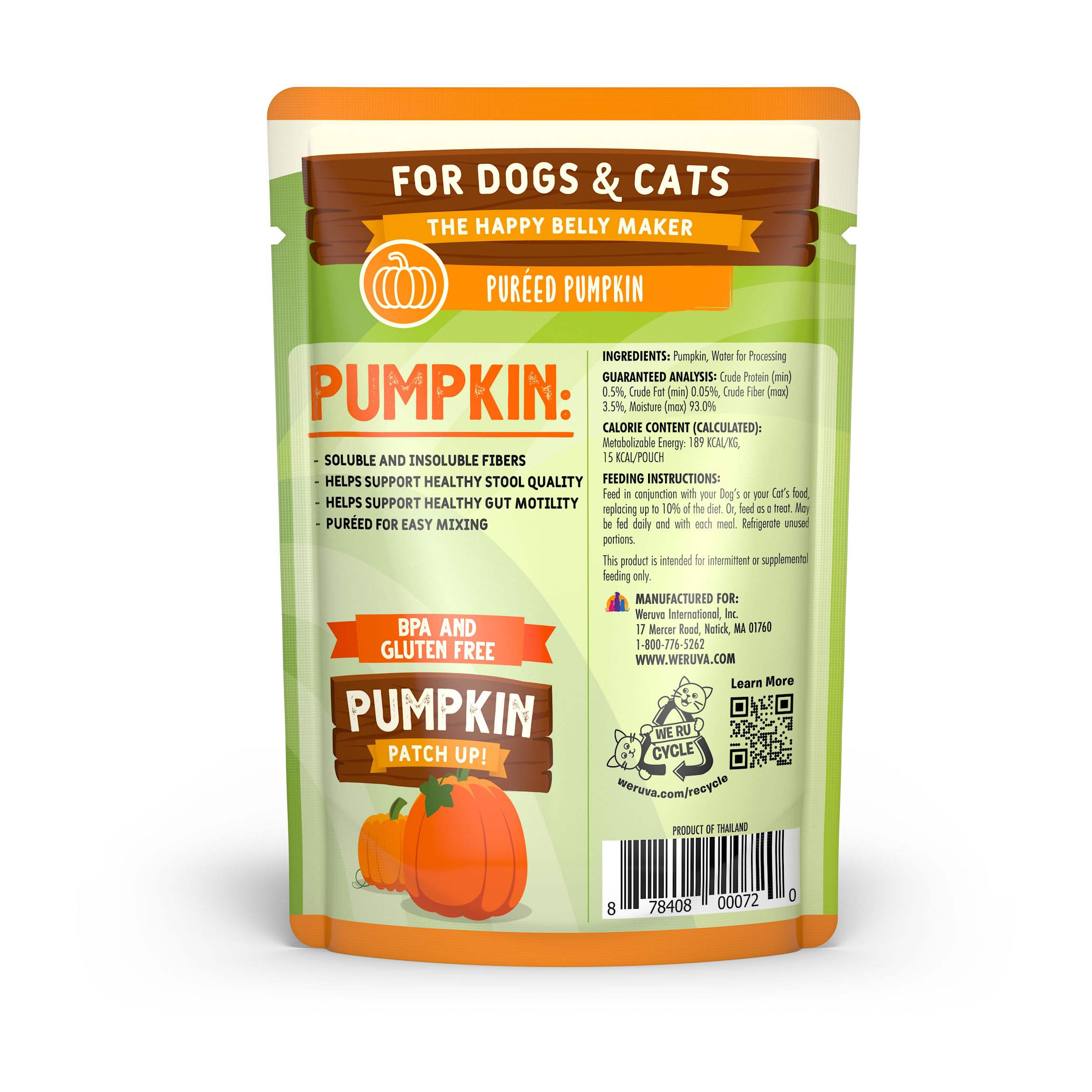 Weruva Pumpkin Patch Up!, Pumpkin Puree Pet Food Supplement for Dogs & Cats, 2.80oz Pouch (Pack of 12)