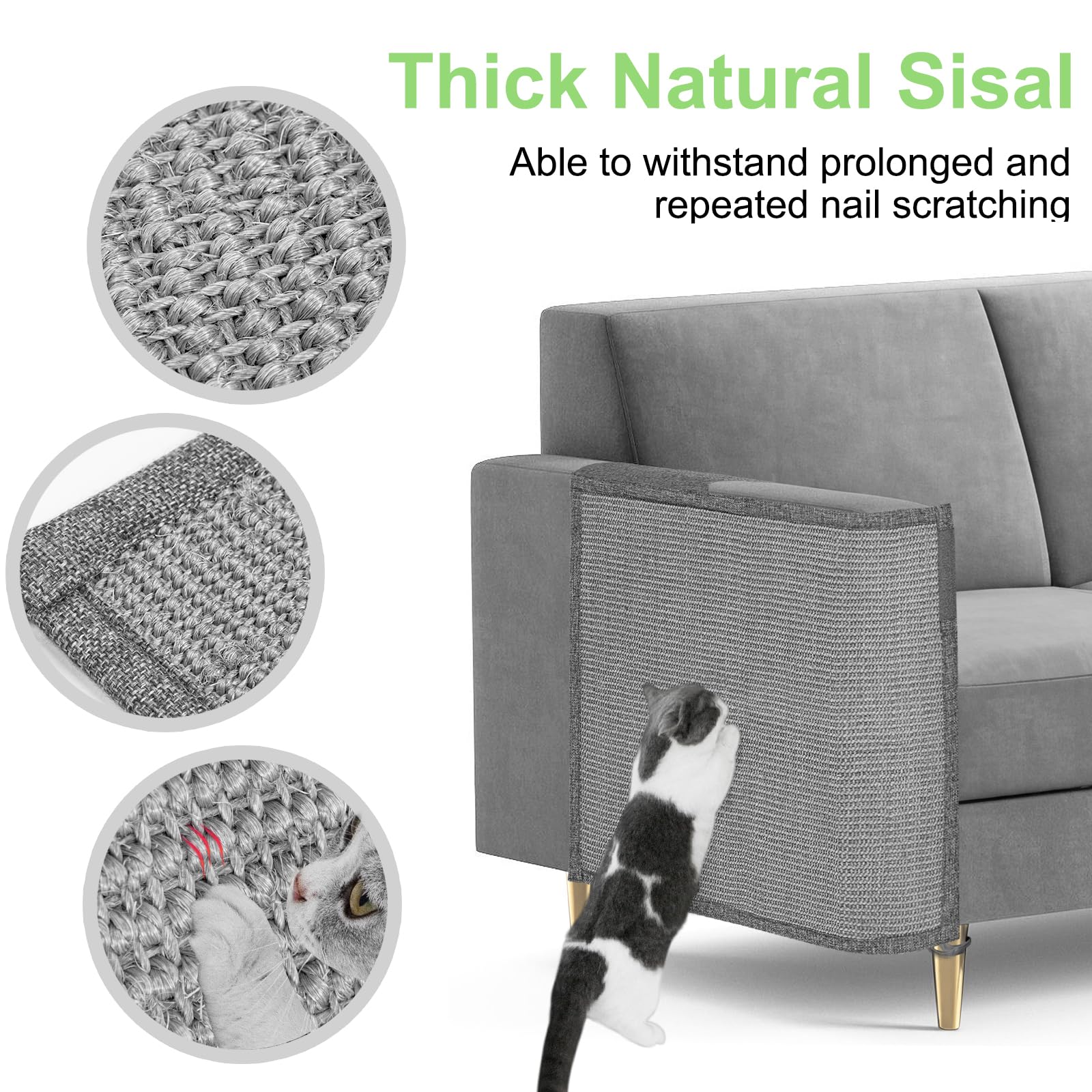 Oroonoko Cat Scratch Couch Protector,23.6L*19.6Winch Furniture Protector Pad,Cat Sofa Arm Sheild With Grey Natural Sisal For Pro
