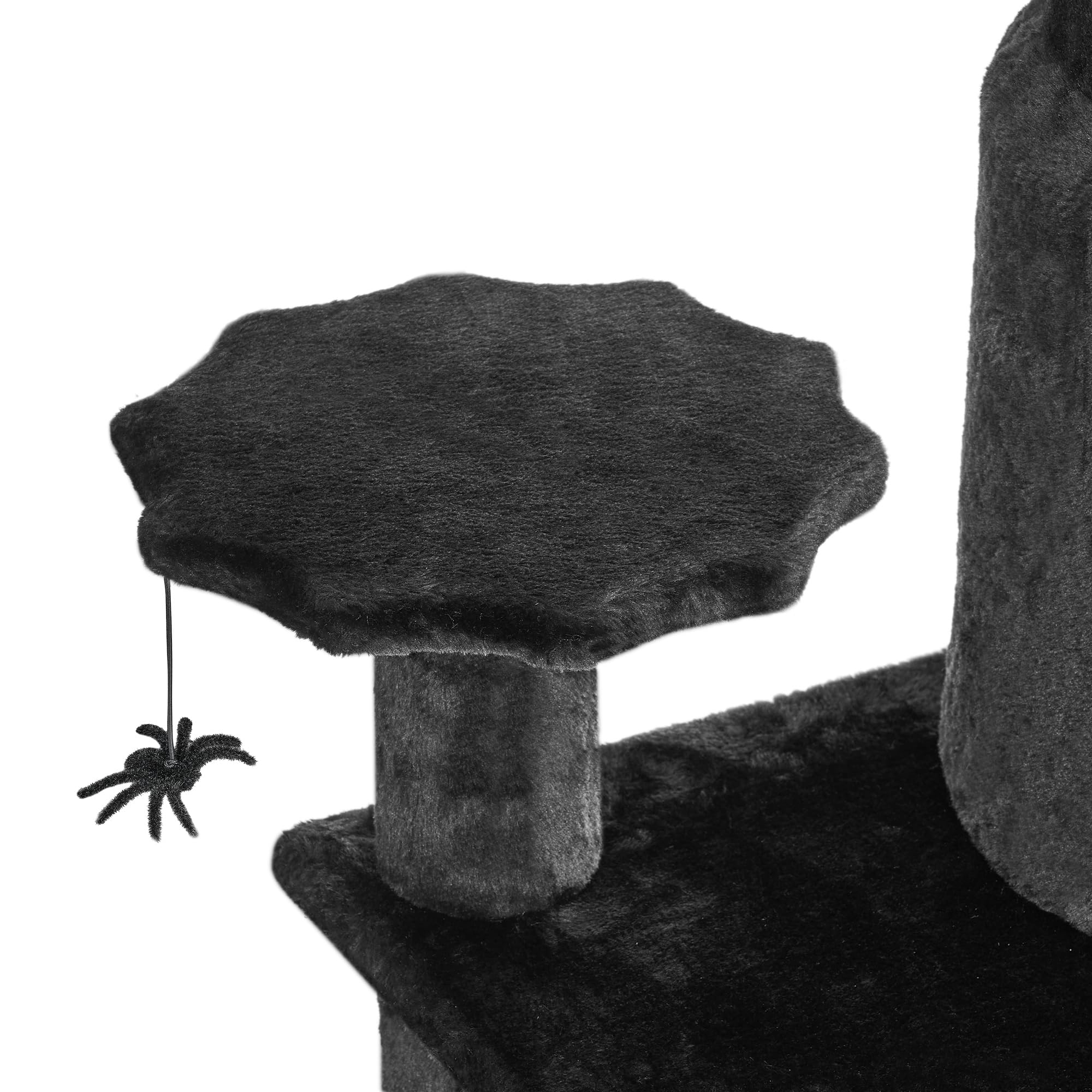 Bewishome Gothic Cat Tree With Coffin Bed Cat Tower For Indoor With Spacious Condo, Sisal Scratching Ramp, Cozy Basket Black Pet