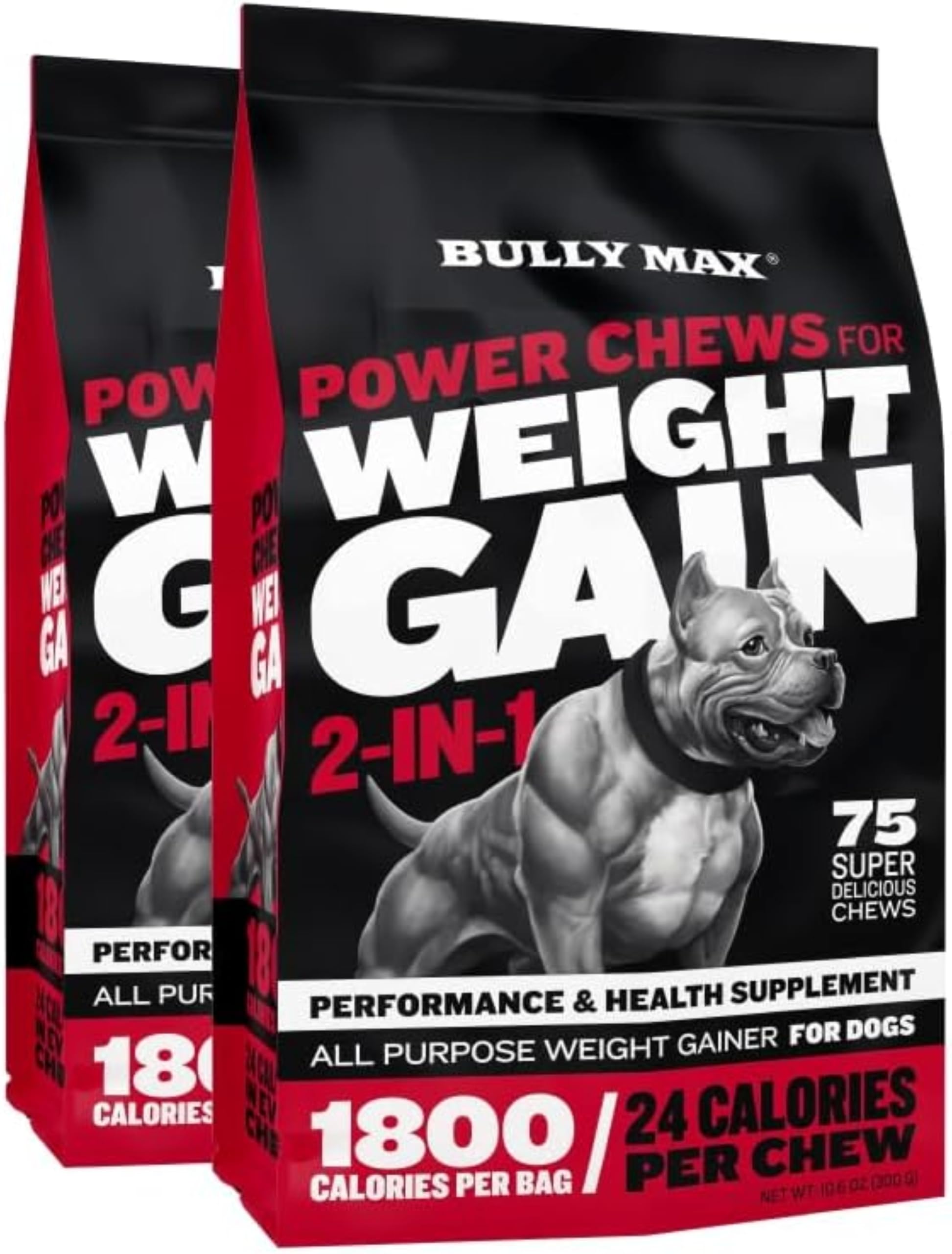 Bully Max Weight Gainer Dog Chews for Puppies and Adult Dogs - High Calorie Dog Food Treats Performance Supplement for Healthy W