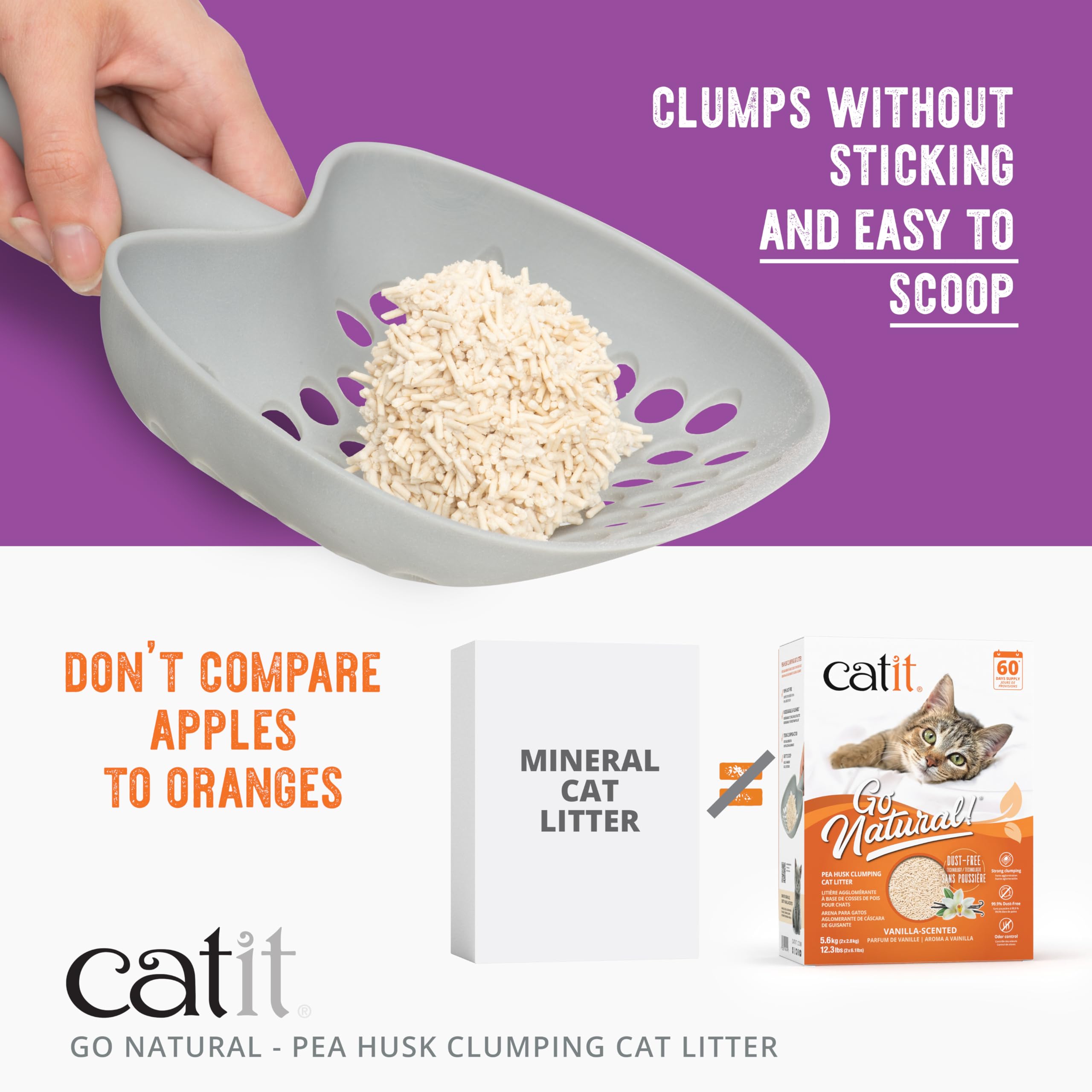 Catit - Go Natural Pea Husk Clumping Cat Litter - Lightweight, Dust Free, Easy Cleaning & Scooping, Flushable Kitty Litter With Odor Control & Subtle Fragrance - 12.3 Lbs, Vanilla Scented