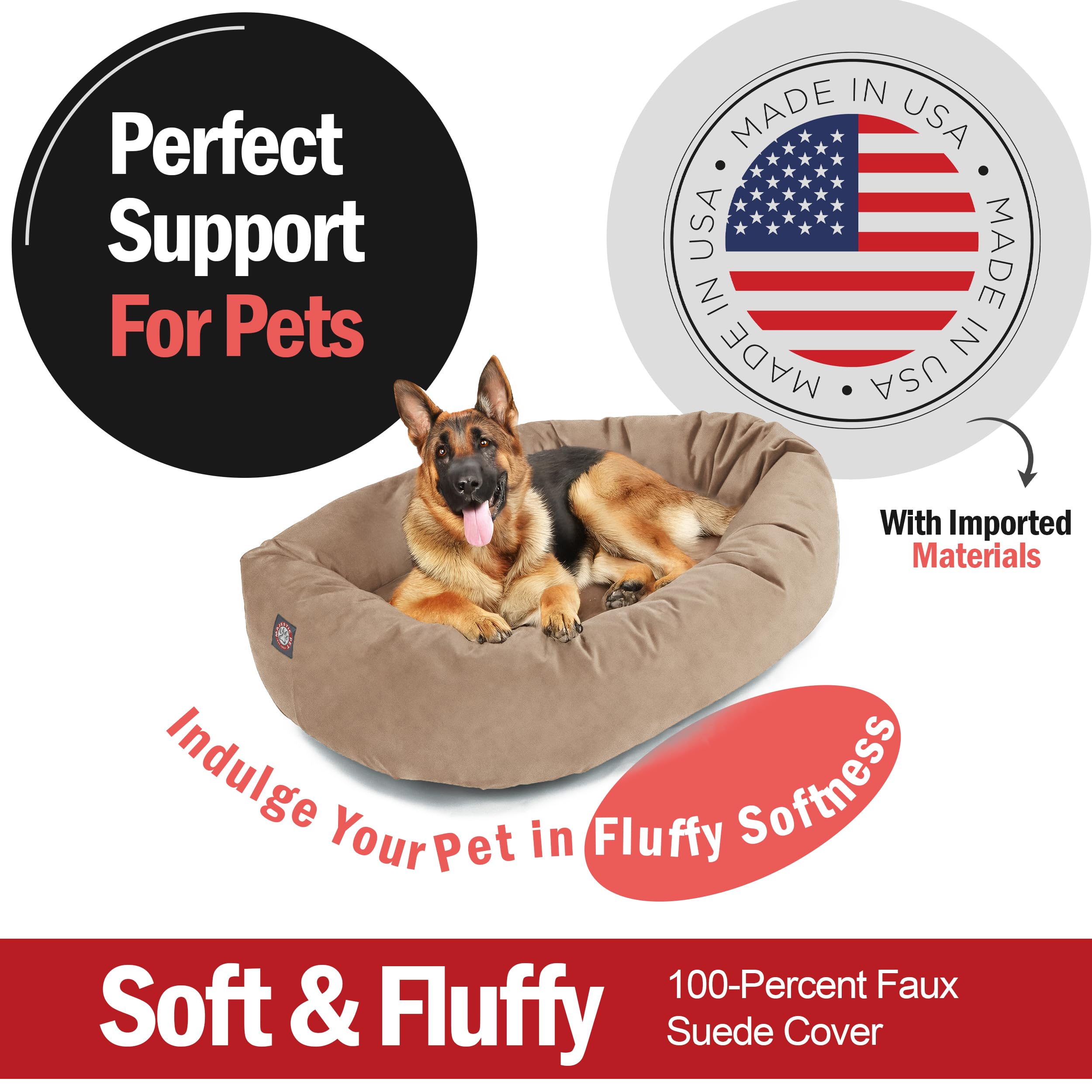 Majestic Pet 52 Inch Suede Calming Dog Bed Washable 52x35x11 (Inch) - Cozy Soft Round Donut Dog Bed with Spine Support for Dogs