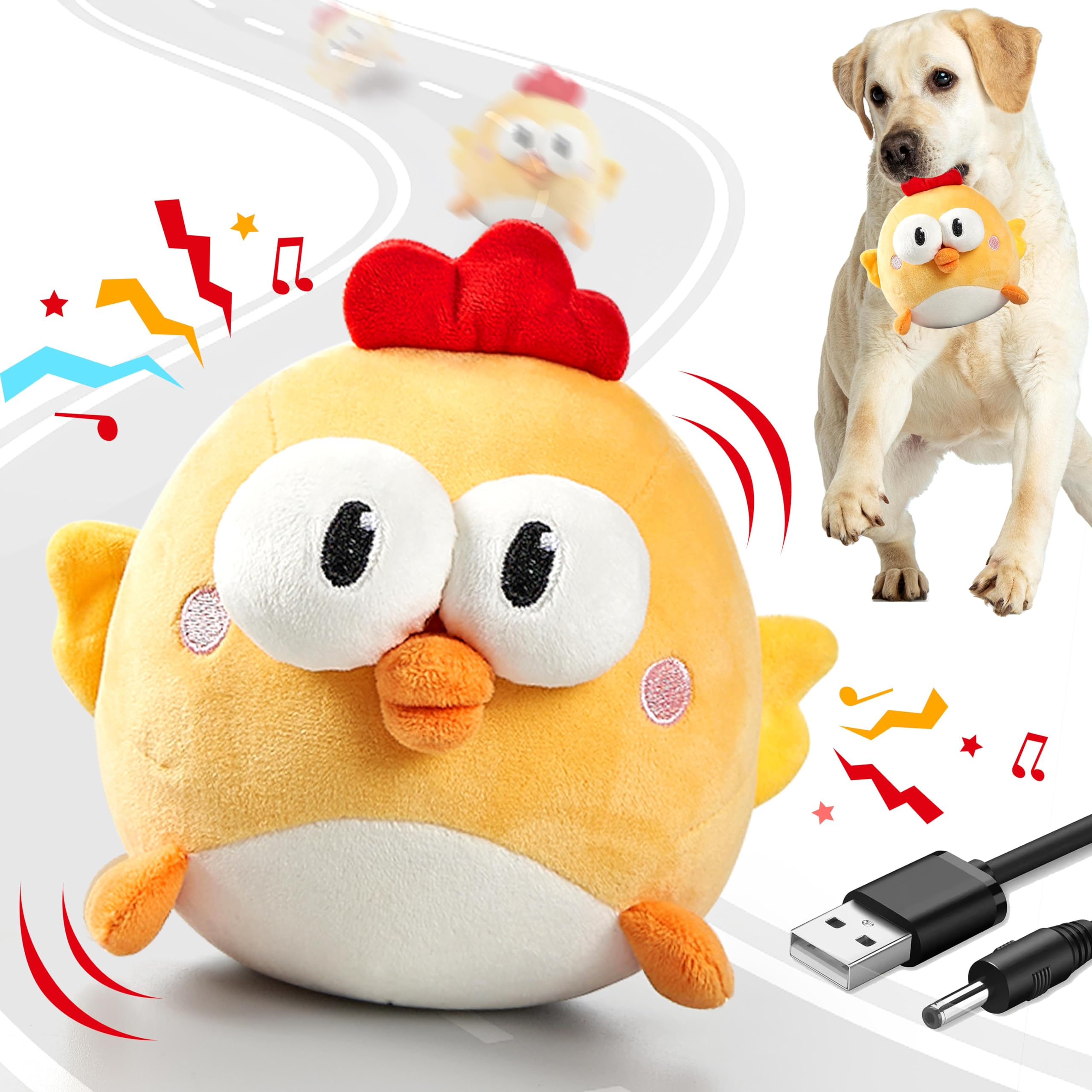 Gukco Interactive Dog Toys, Squeaky Moving Ball Toy With Jumping & Music Modes, Rechargeable Plush Chew Toys For Small/Medium/La