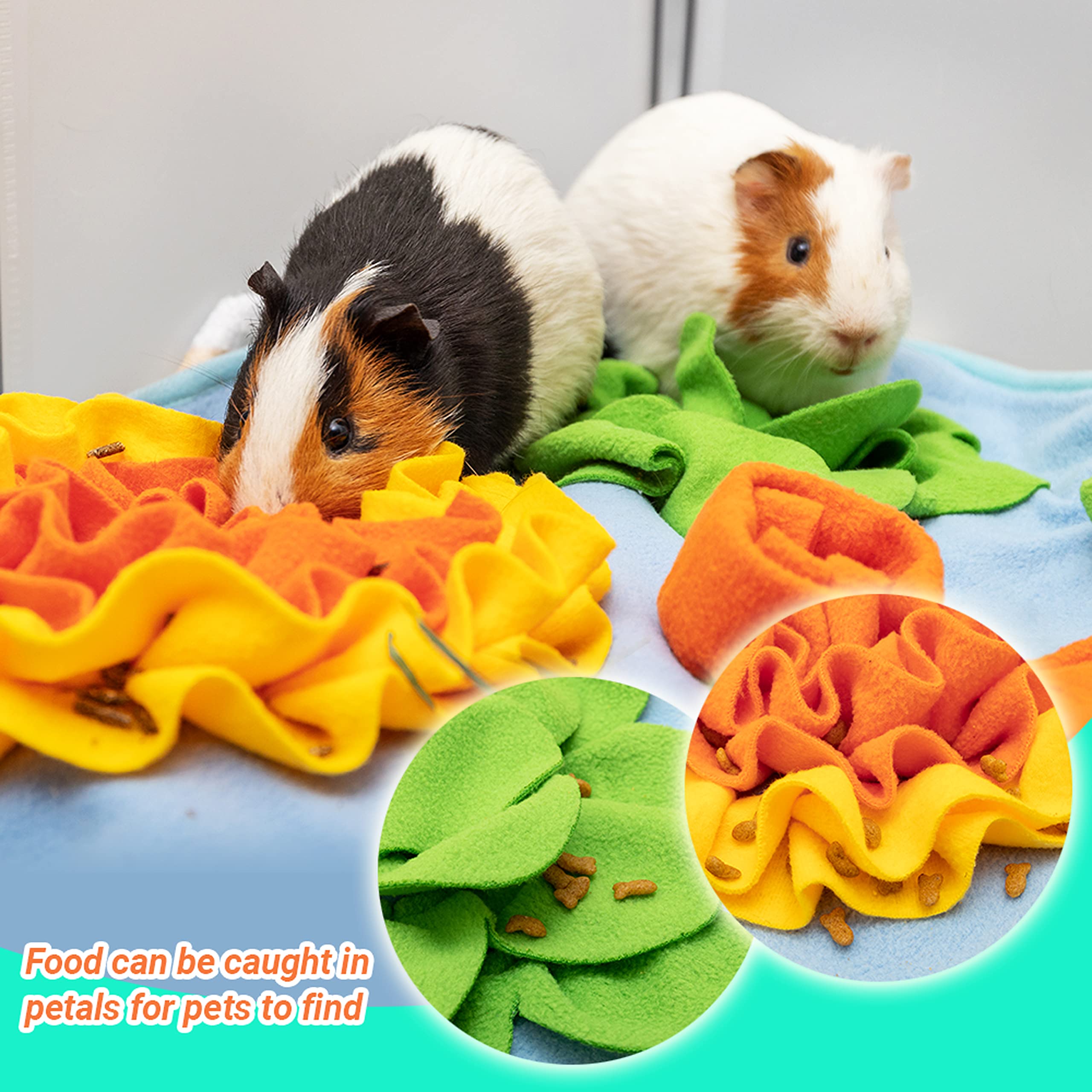 ORZECHKO Rabbit Hay Feeder - Interactive Fleece Foraging Mat Toy, 19.6"x23.6", Multi-colored, Machine Washable for Small Pets