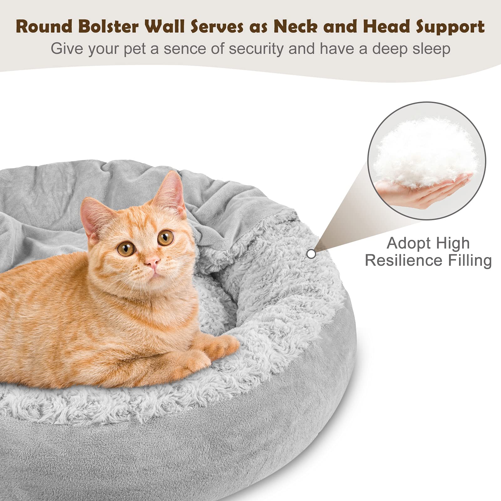Joejoy Small Dog Bed Cat Bed With Hooded Blanket, Cozy Cuddler Luxury Puppy Pet Bed, Donut Round Calming Anti-Anxiety Dog Burrow Cave Bed - Anti-Slip Bottom And Machine Washable 23 Inch