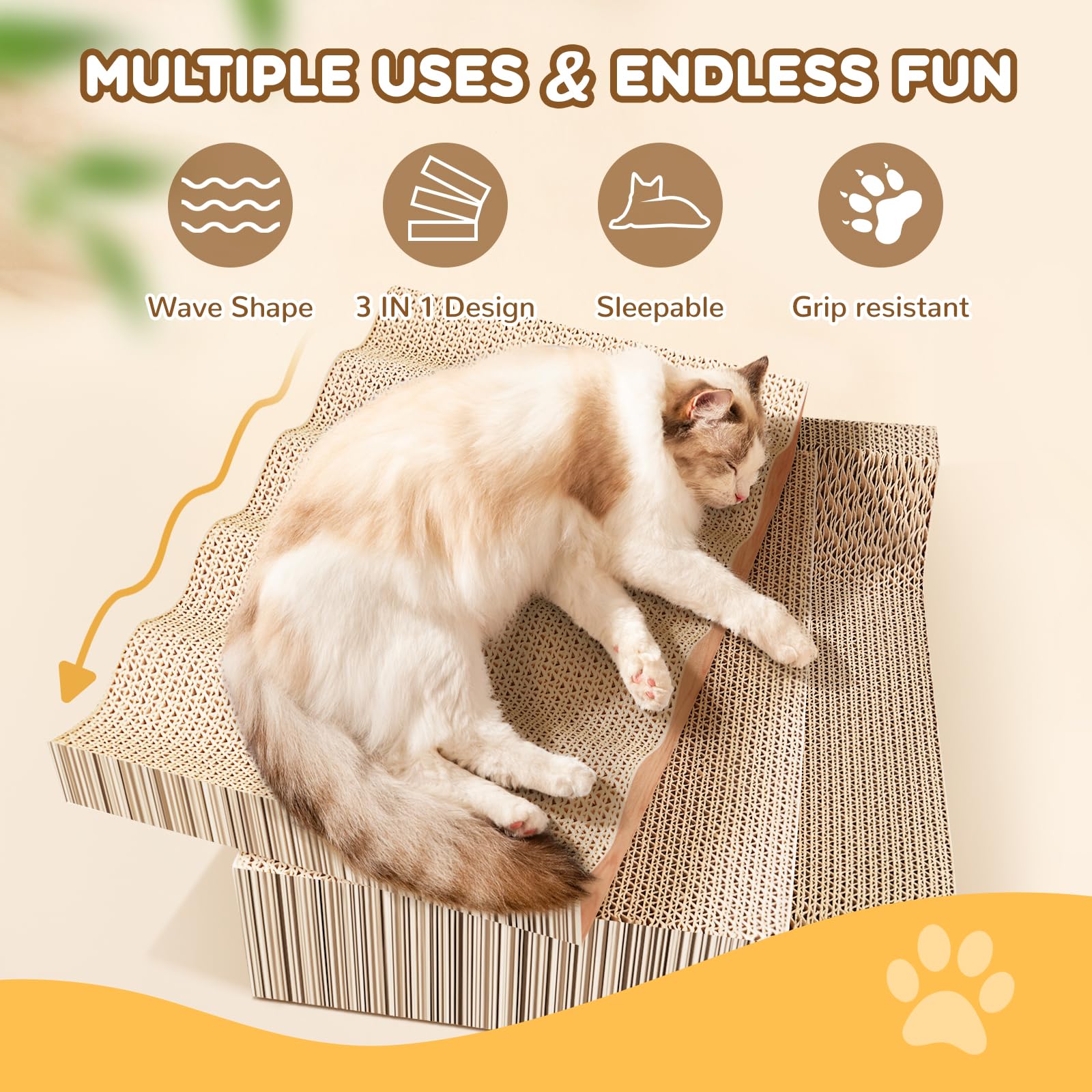Cat Scratch Pad- 3 In 1 Corrugated Cardboard Cat Scratcher For Indoor Cats, Professional Cat Scratching Board For Adult Cats, Ca