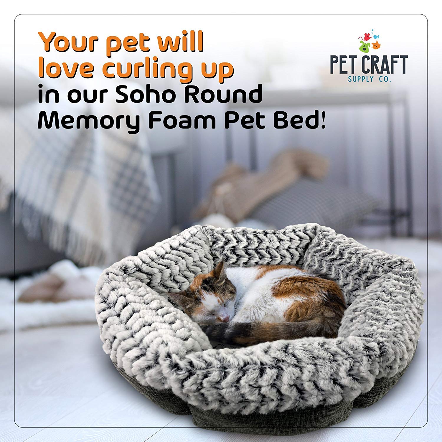 Pet Craft Supply Soho Round Cat Bed For Indoor Cats, Ultra Soft Plush, Memory Foam, Machine Washable, Calming Cat Bed