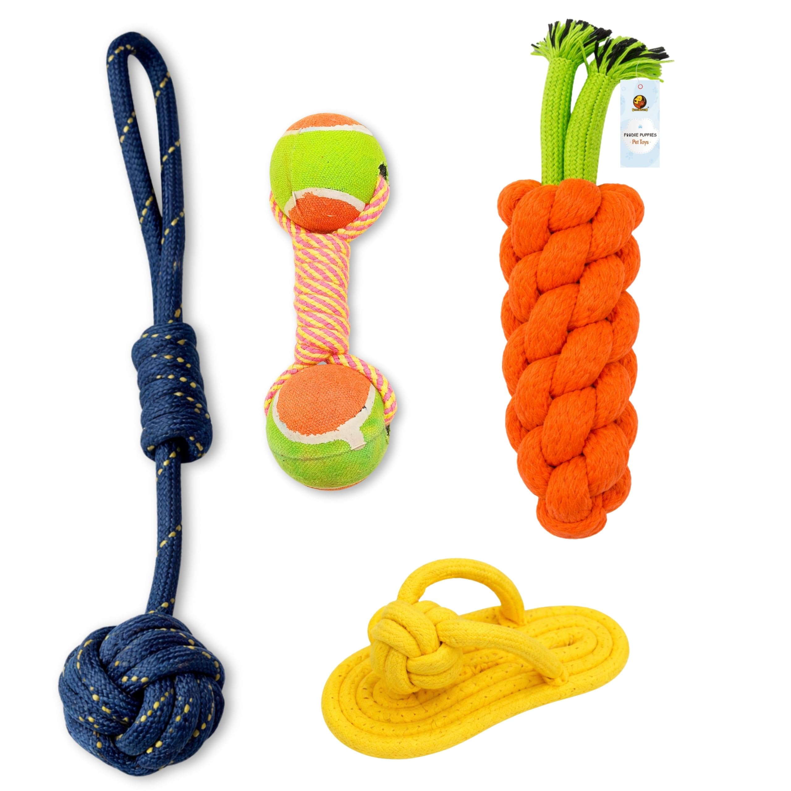 Foodie Puppies Durable Cotton Rope Chew Toy  (4 In 1 Combo) | Chewing, Playing, Teething, And Training For Small To Medium Size