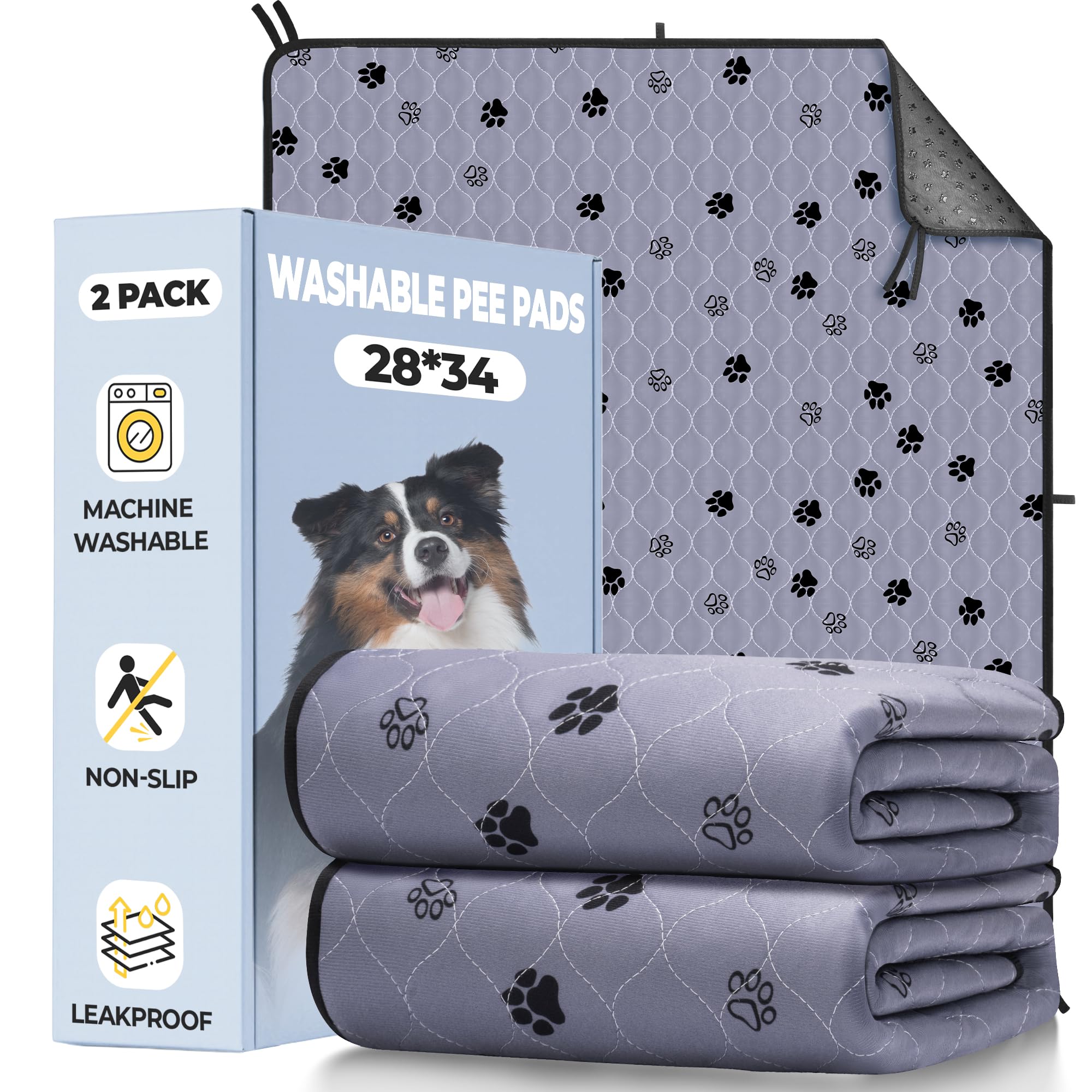 Non-Slip Washable Pee Pads For Dogs, 2 Pack Large Ultra-Absorbent And Leak-Proof Reusable Potty Training Pads For Dogs And Cats