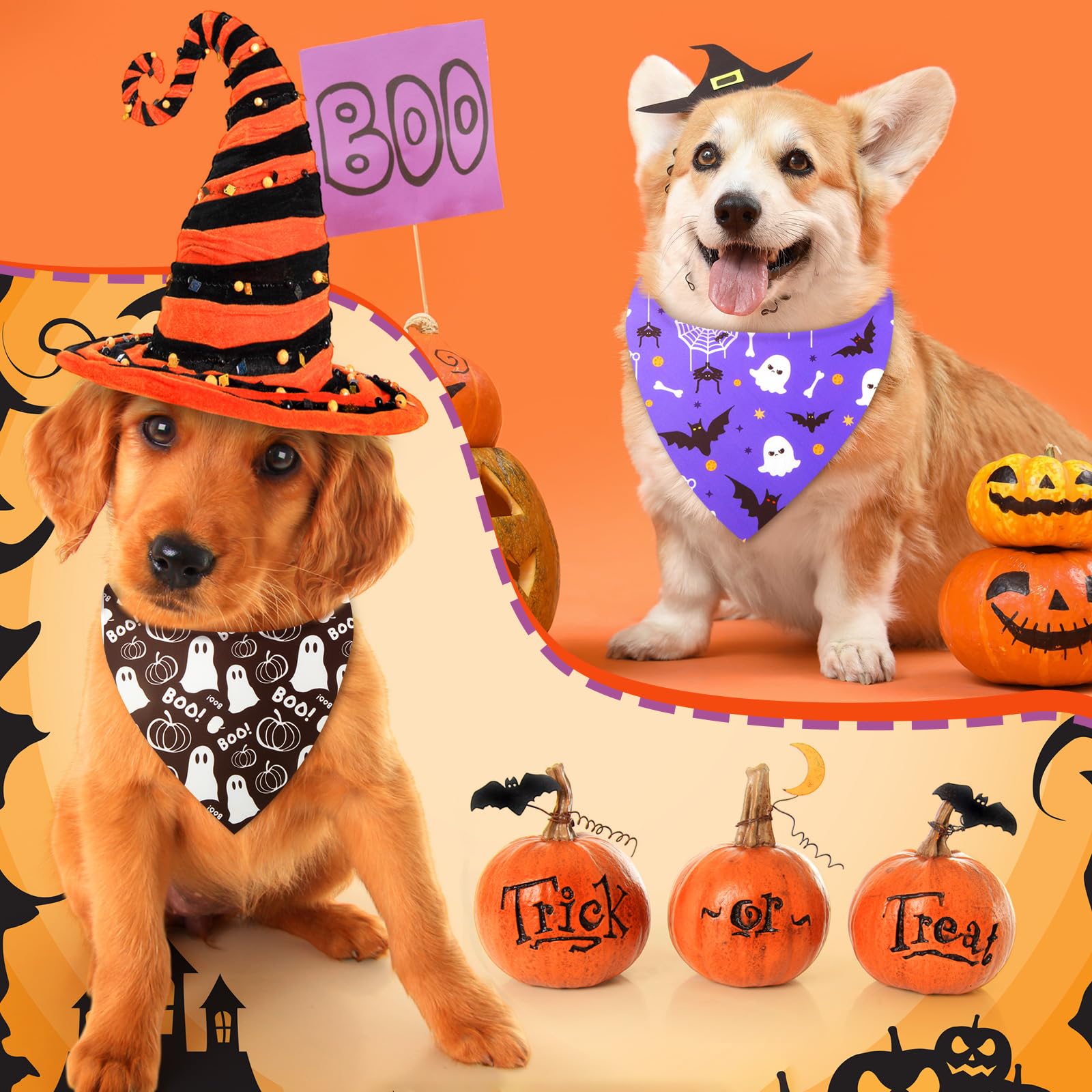 Sumind 50 Pcs Fall Halloween Christmas Dog Bandanas Bulk Mix Holiday Bandanas for Dog Triangle Kerchief Bib Scarf Set for Pet Ca