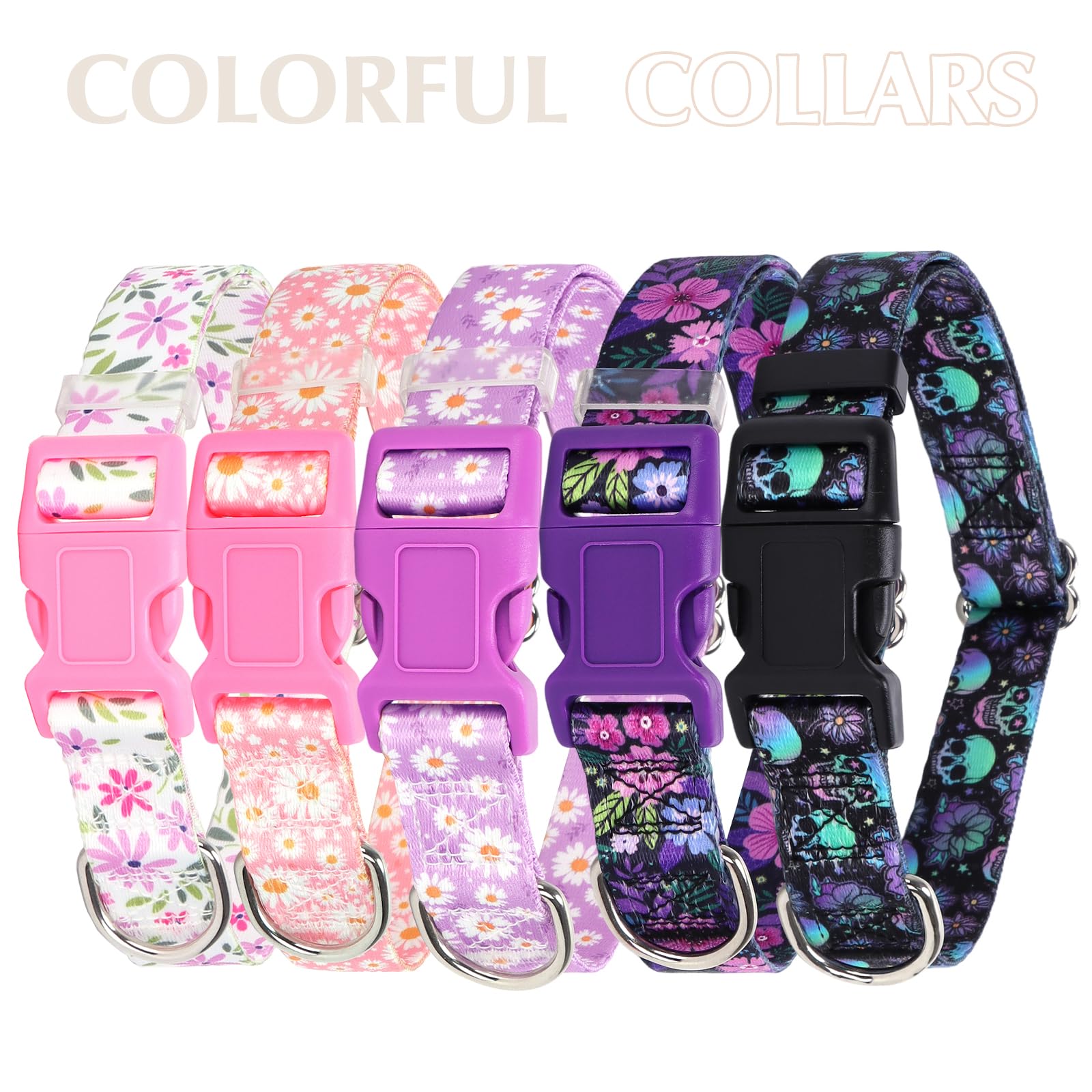 Dog Collars For Medium Dogs, Dog Collar With Flowers Patterns, Adjustable Comfy Soft Pet Collar For Small Medium Large Dogs (Flo