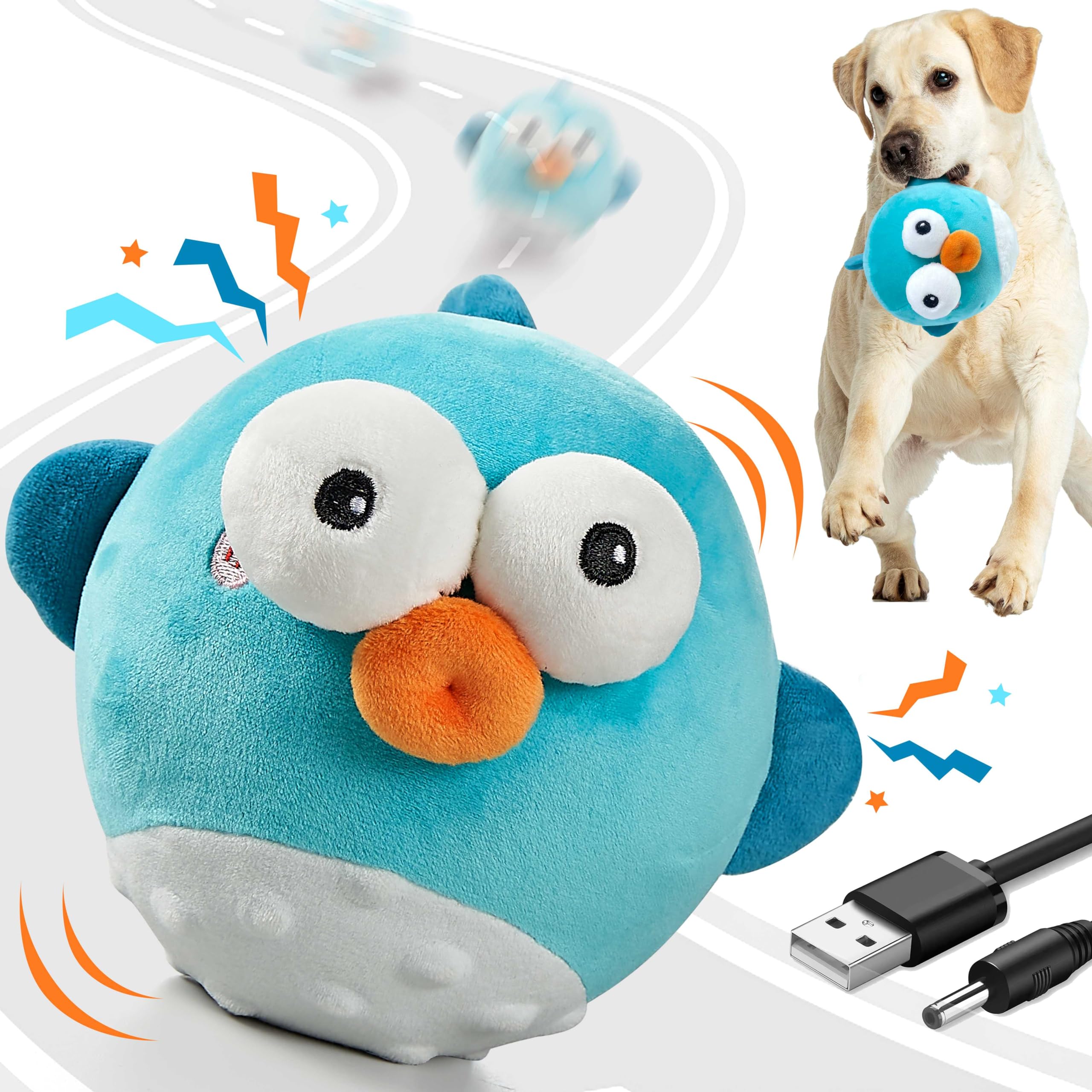 Gukco Dog Toys,Rechargeable Crinkle Chew Interactive Squeaky Toy With Jumping Music Moving Ball For Small Medium Large Breed Pup