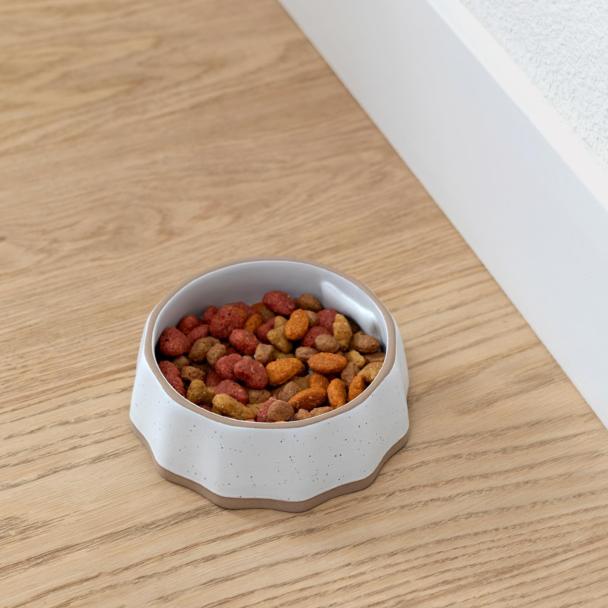 Fringe Studio Speckled Bone Small Sculpted Ceramic Pet Bowl W/Exposed Clay (5.25 Diameter x 1.75 H, 10 fl.oz.), PetShop Collecti