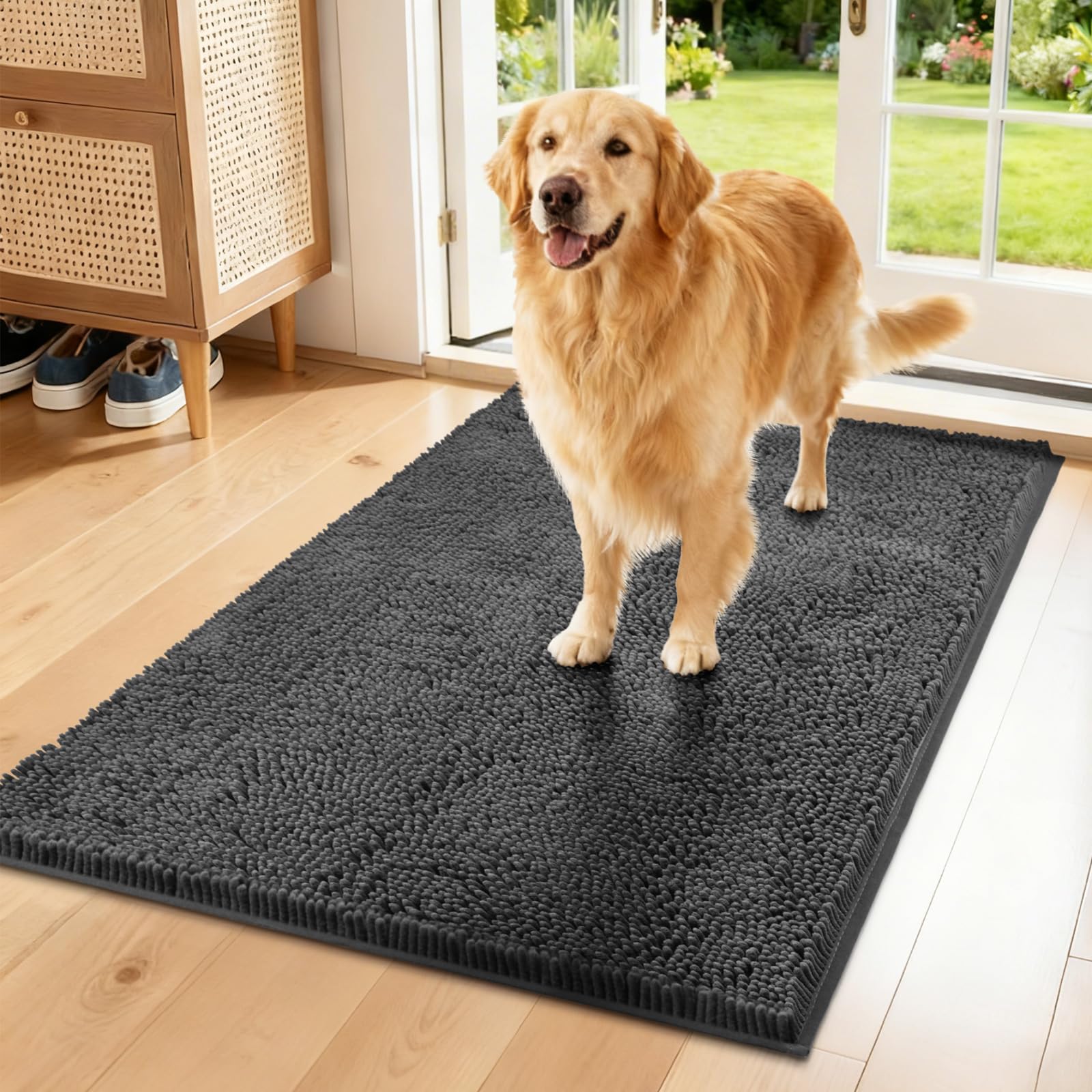 Naturei Chenille Absorbent Front Door Mat 72 x 48, Dog Door Mat for Muddy Paws, Trap Dirt Doormat, Mud Mat for Dogs, Washable No