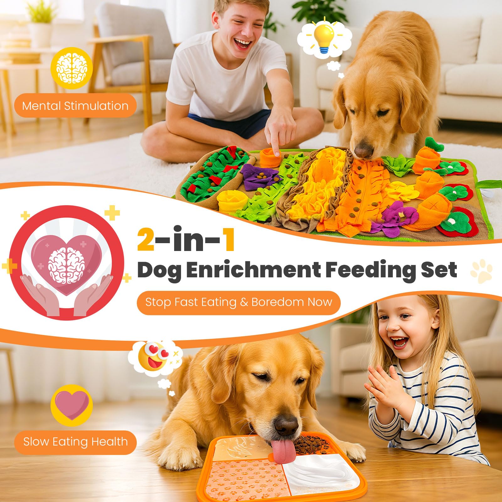 Petcare Snuffle Mat for Dogs Large Breed and Lick Mat Set, Interactive Enrichment Dog Puzzle Toy for Puppy Small Medium Large Do