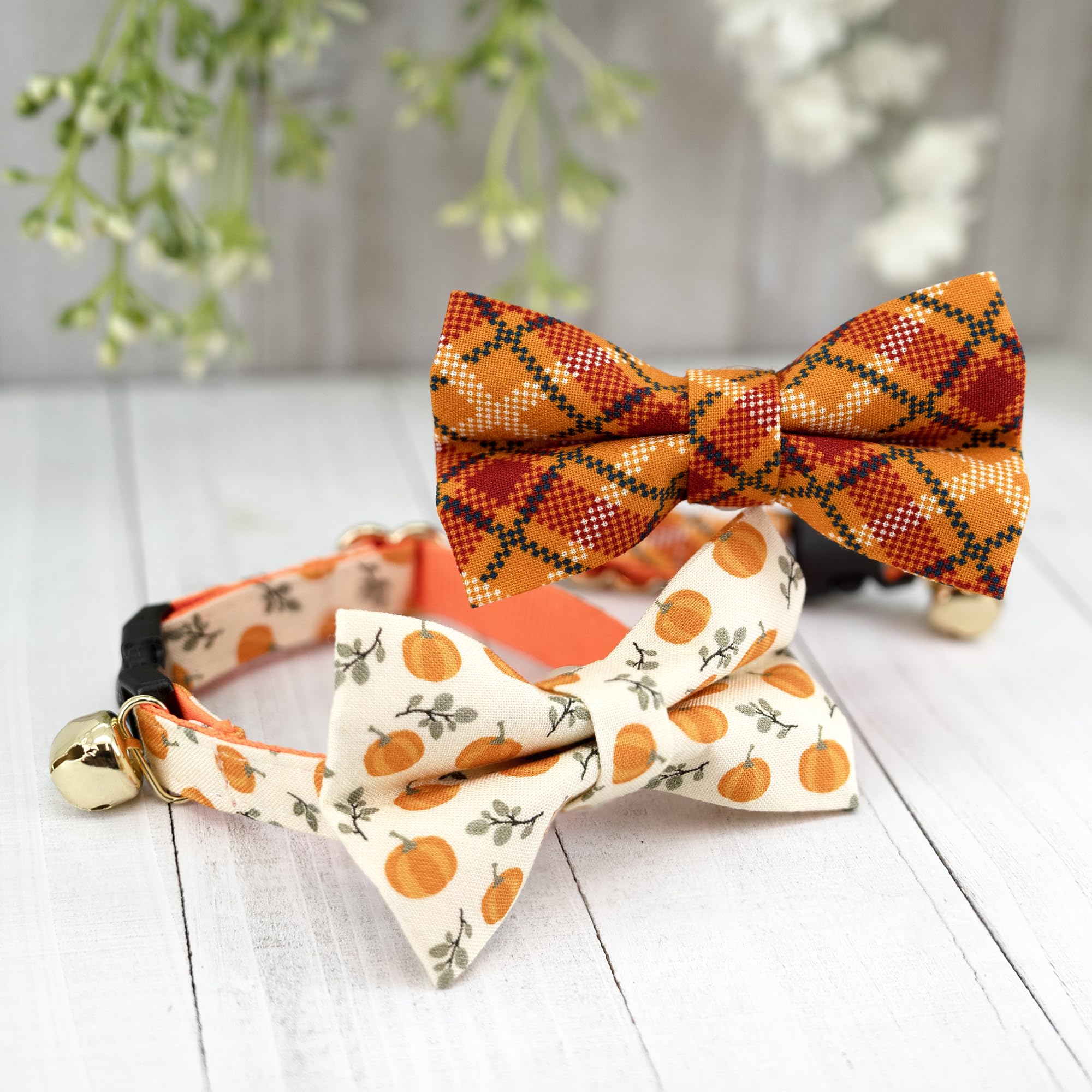 Ultra Joys Cat Collar With Bells - Breakaway For Cats, Kitten Collar - Boy & Girl Cat Collars - Orange Plaid Large