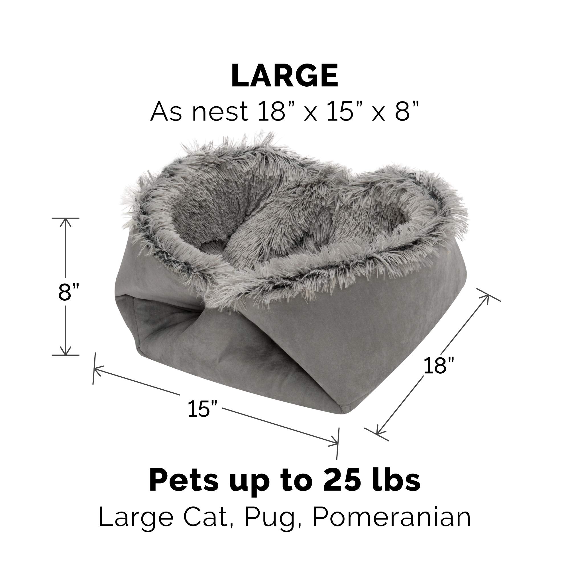 Furhaven Large Cat Bed - Self-Warming Faux Fur & Suede Cuddler, Washable, Gray, Model 96454087