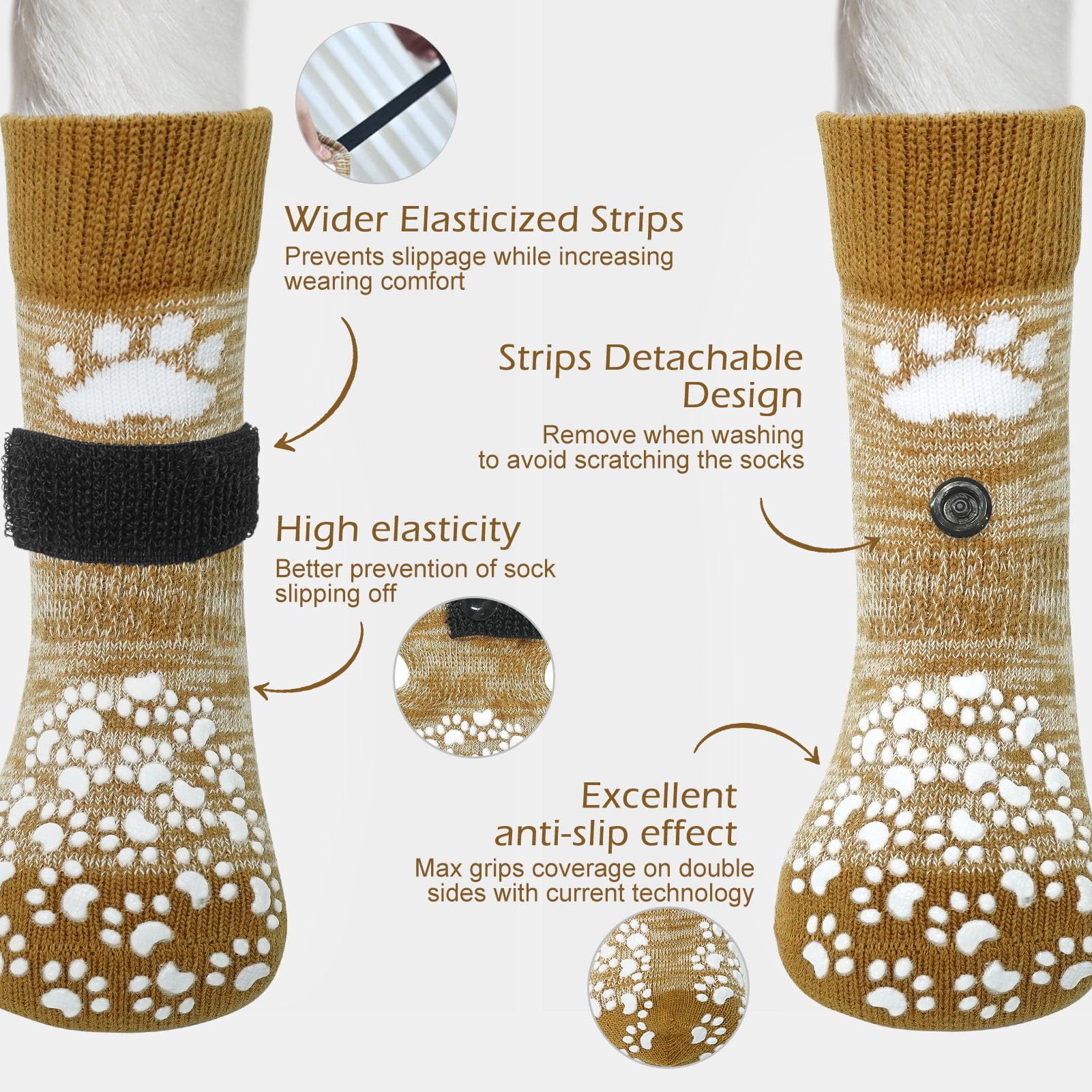 Expawlorer Double Side Anti-Slip Dog Socks With Adjustable Straps-Strong Grips Traction Control For Indoor On Hardwood Floor Wea