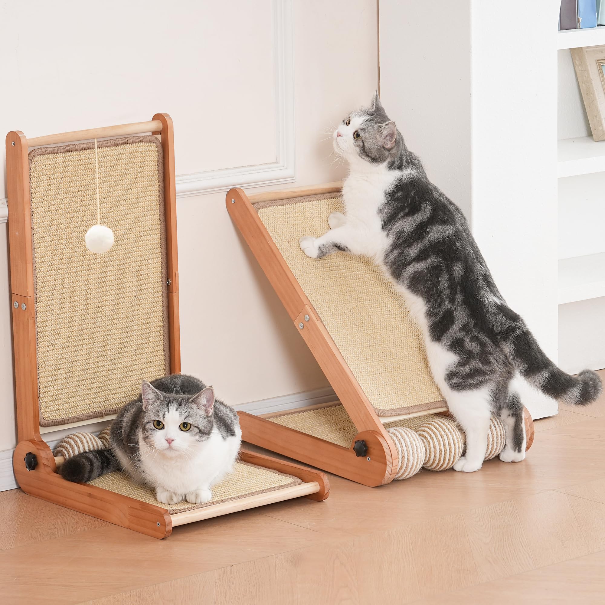 3 Transformable Shapes Cat Scratching Post - Adjustable L-Shape Sisal Scratcher with Multiple Fresh Fun Play Modes, 100% Natural