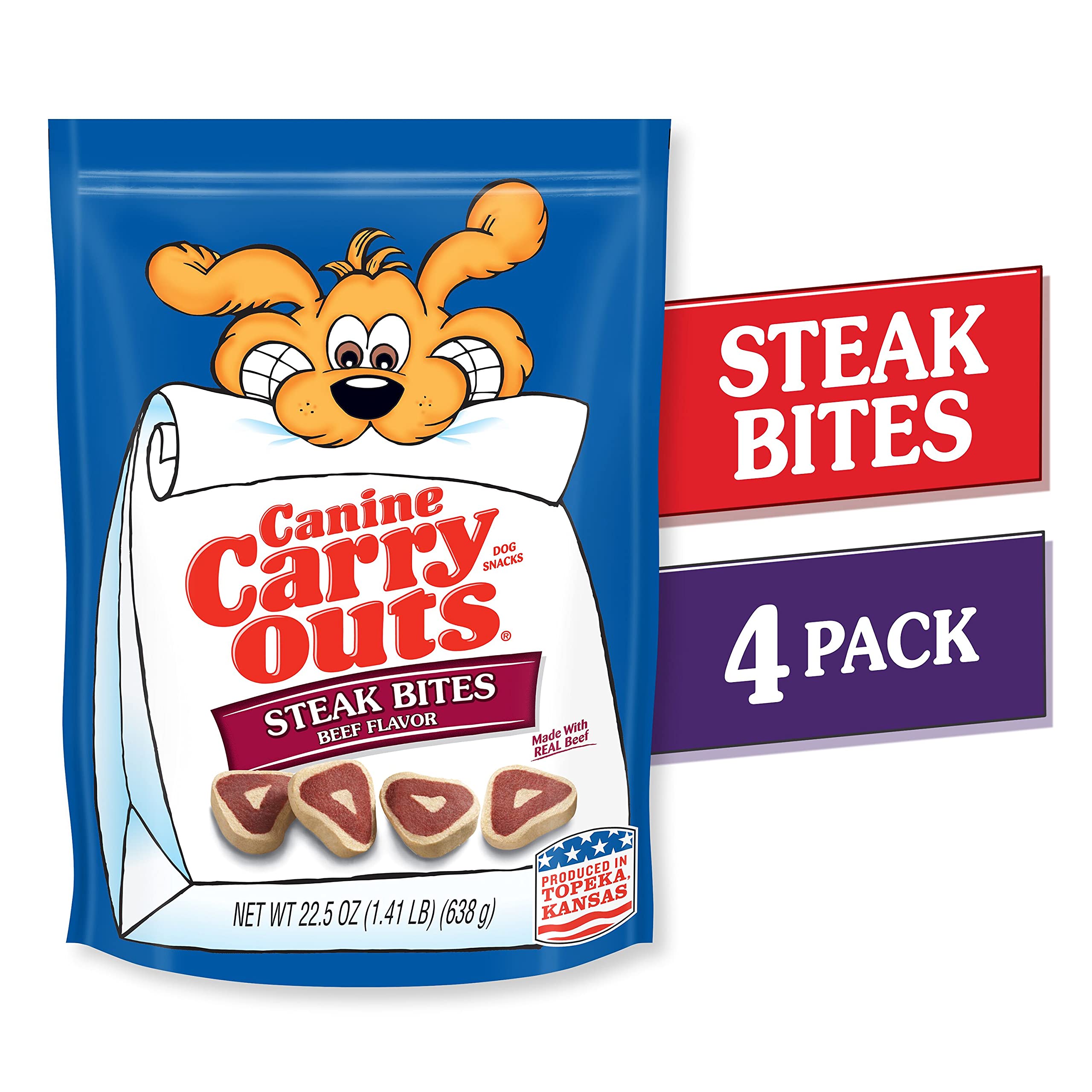 Canine Carry Outs Dog Treats, Steak Bites, 22.5 Ounce (Pack of 4), Made with Real Beef