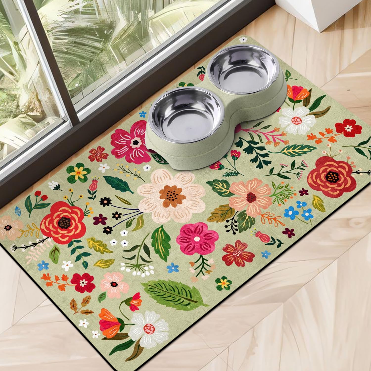 Eco-Friendly Pet Supplies: Absorbent Quick Dry Cat & Dog Food Mat, 24 x32 