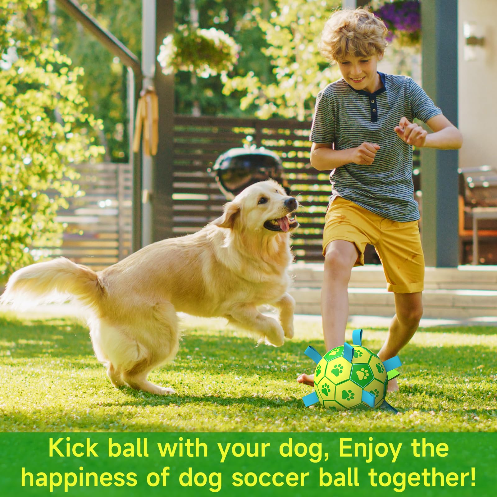 Qdan Dog Toys Soccer Ball - Durable Dog Balls With Strap For Medium Small Dogs, Puppy Birthday Gifts, Dog Tug Toy For Tug Of War (8 Inch)