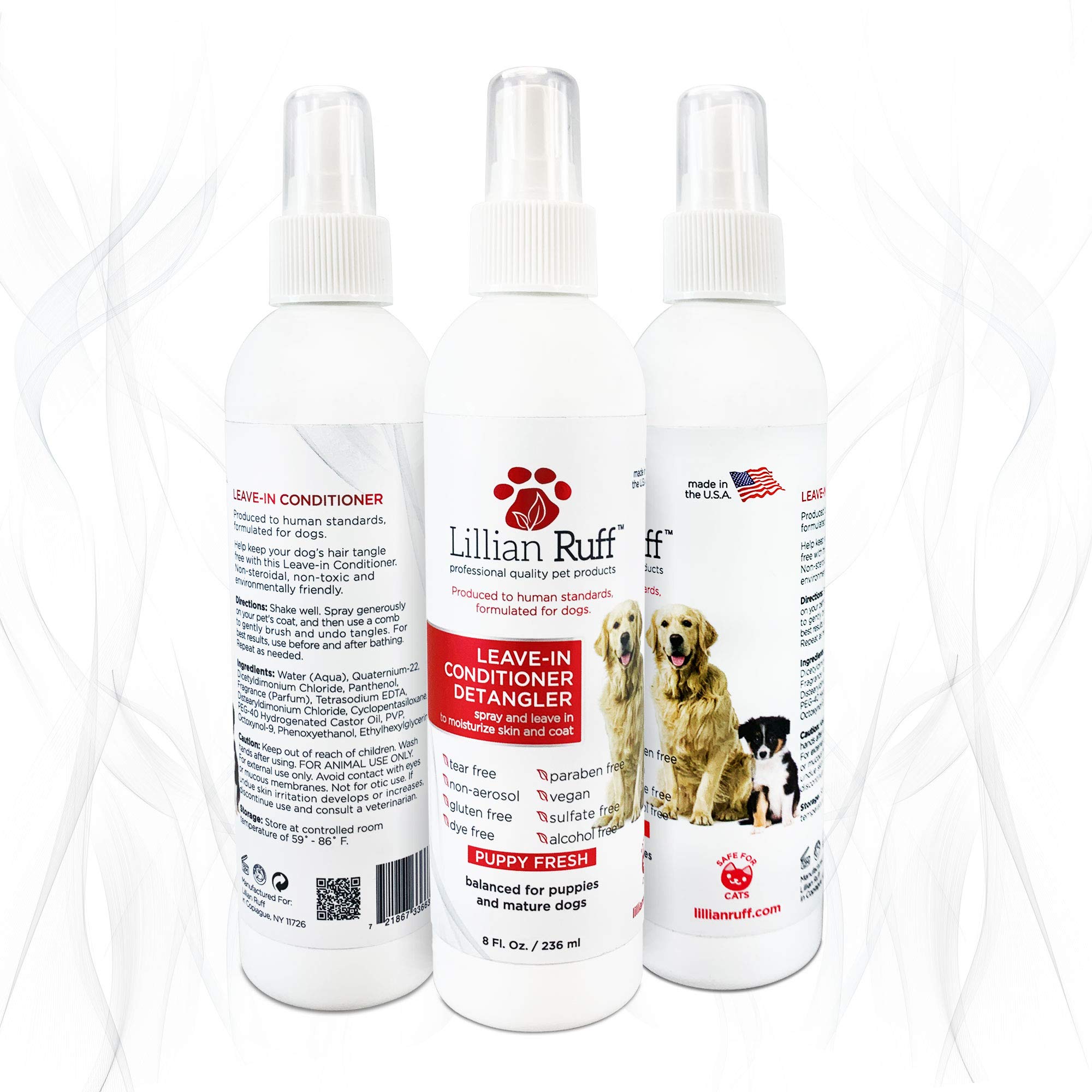 Lillian Ruff Leave-in Dog Conditioner & Detangler Spray - pH Balanced, Itch Relief, 8oz, Silky Shine for Dry Skin, No Rinse