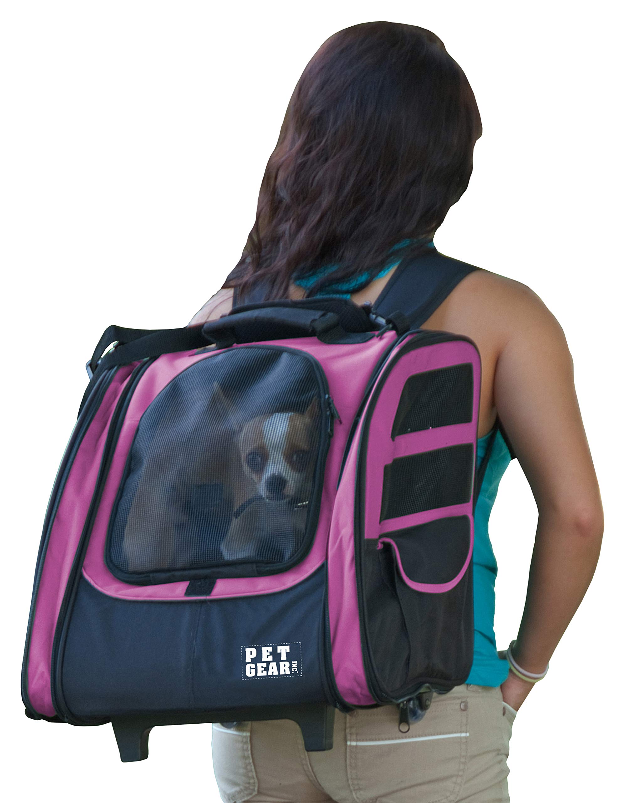Pet Gear I-Go2 Traveler Roller Backpack, Travel Carrier, Car Seat For Cats/Dogs, Mesh Ventilation, Included Tether, Telescoping