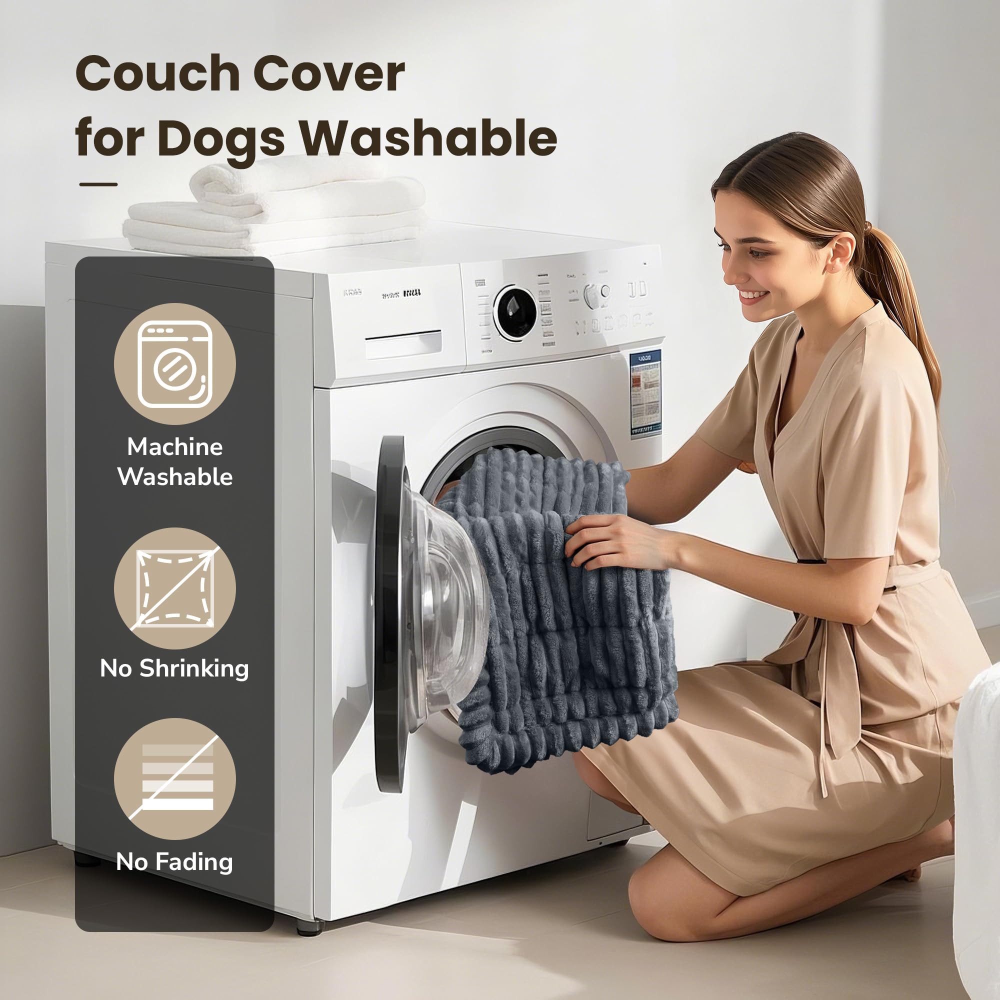 Piglog Couch Cover For Dogs Washable, Durable Dog Couch Cover Protector, Fuzzy Pet Couches Covers For Sofa, Non Slip Pet Sofa Sl