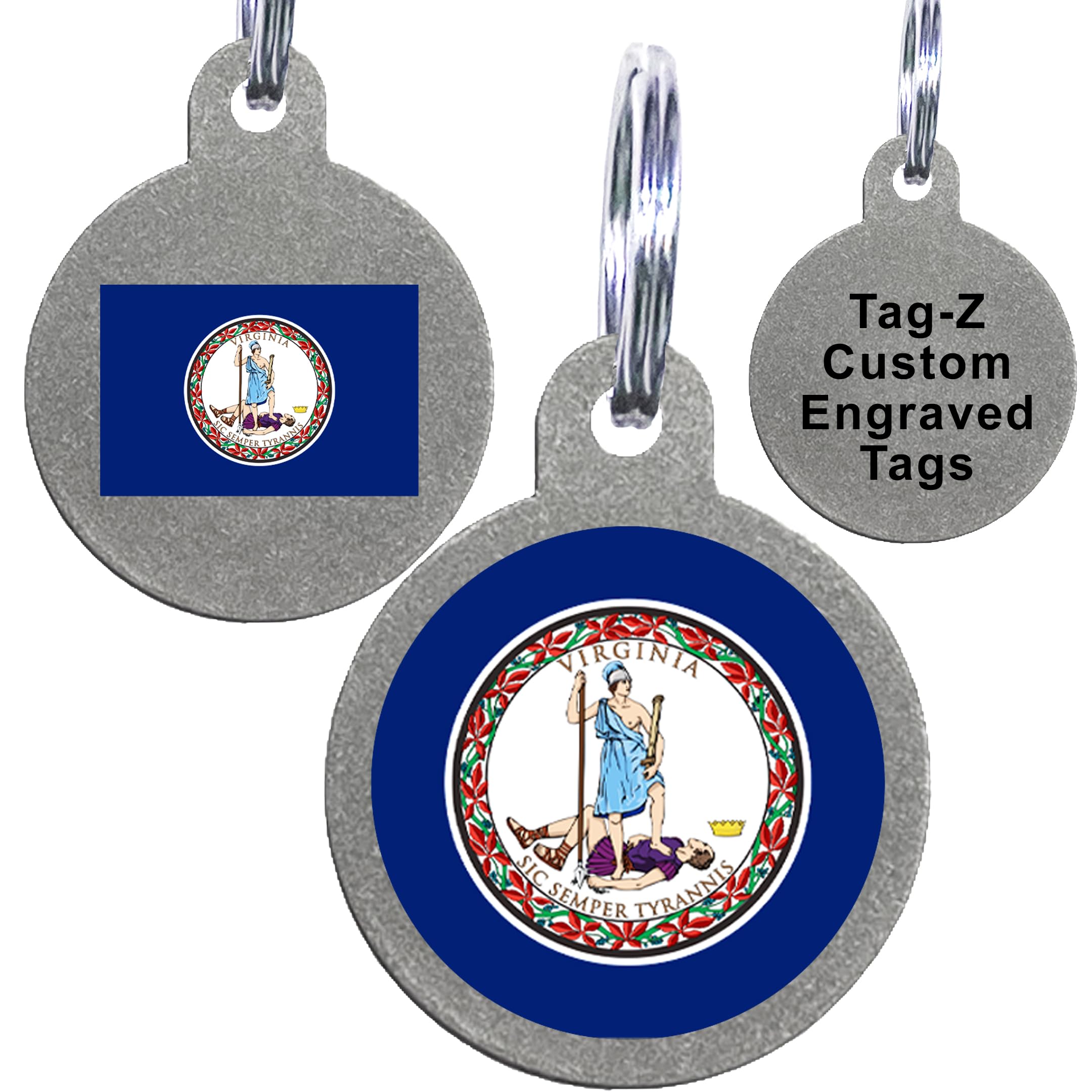 Virginia Flag Pet Id Tags, Custom Printed And Laser Engraved Circle