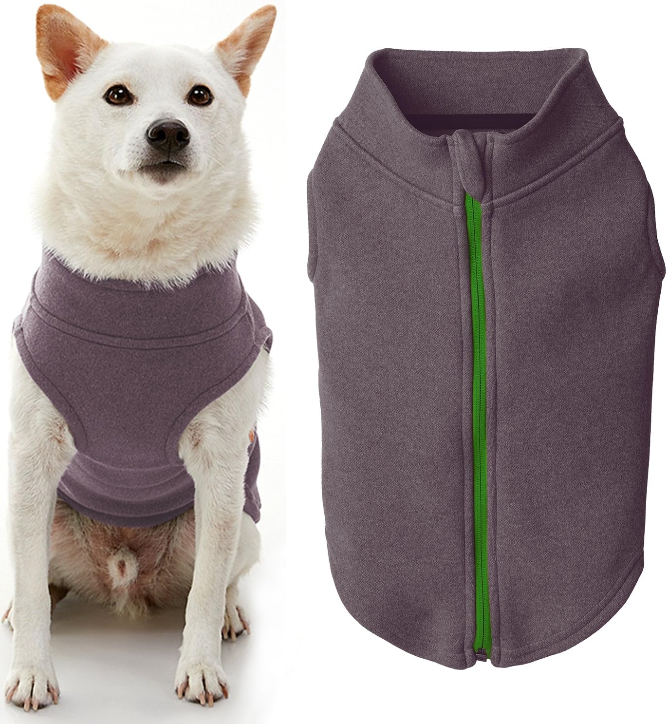 Gooby Zip Up Microfiber Fleece Dog Sweater - Purple, Large - Warm Double Layered Soft Step-In Jacket Without Ring Leash - Winter