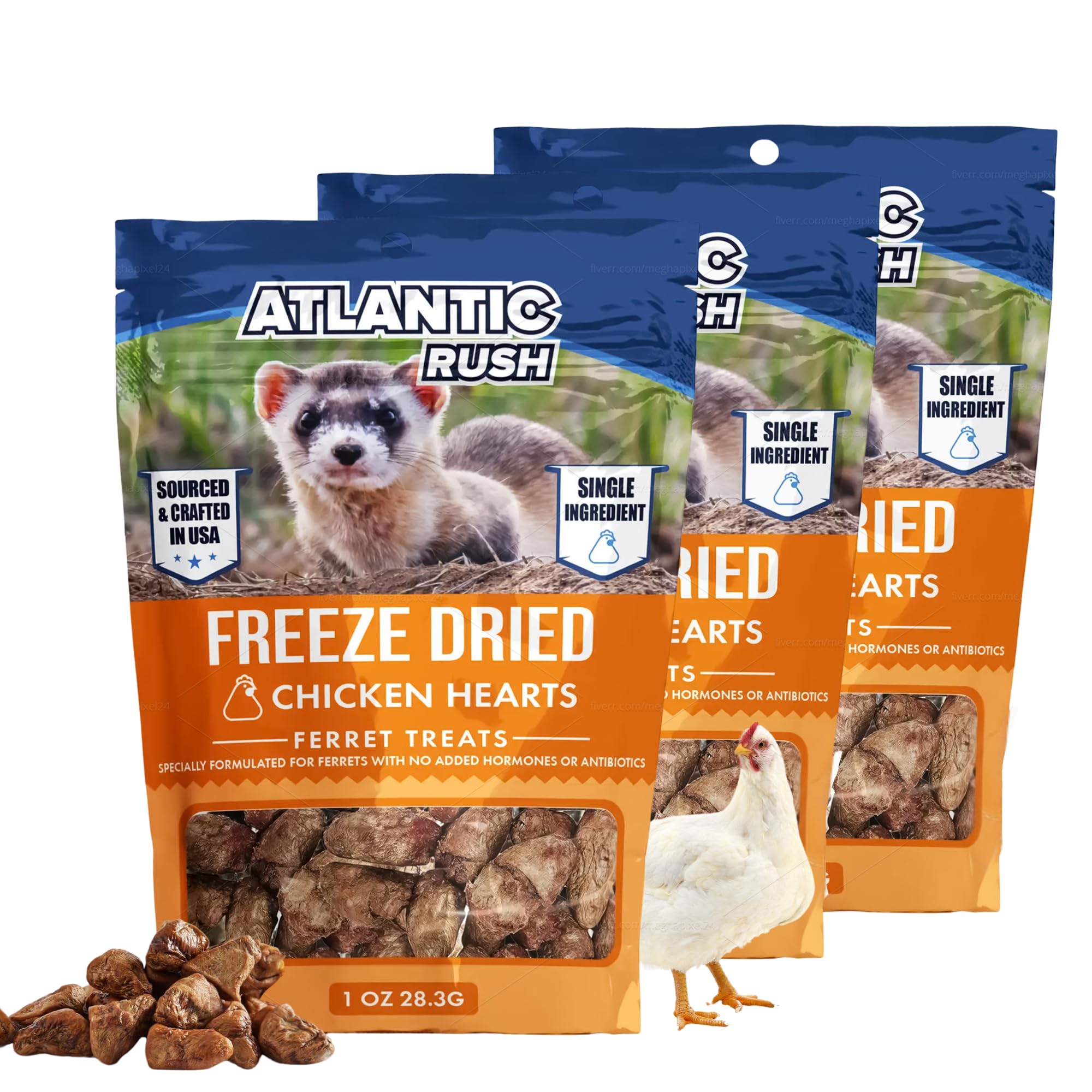Atlantic Rush Freeze Dried Small Pet Treats - Resealable Bag of Treats for Ferrets - Single Ingredient Ferret Food with No Prese
