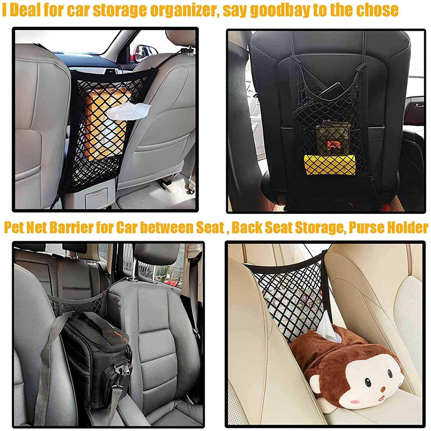 DYKESON Dog Car Net Barrier - Safety Mesh Organizer for Pets & Kids, 11.7"x11.7", Polyester, Model 01, Easy Install for Cars & SUVs