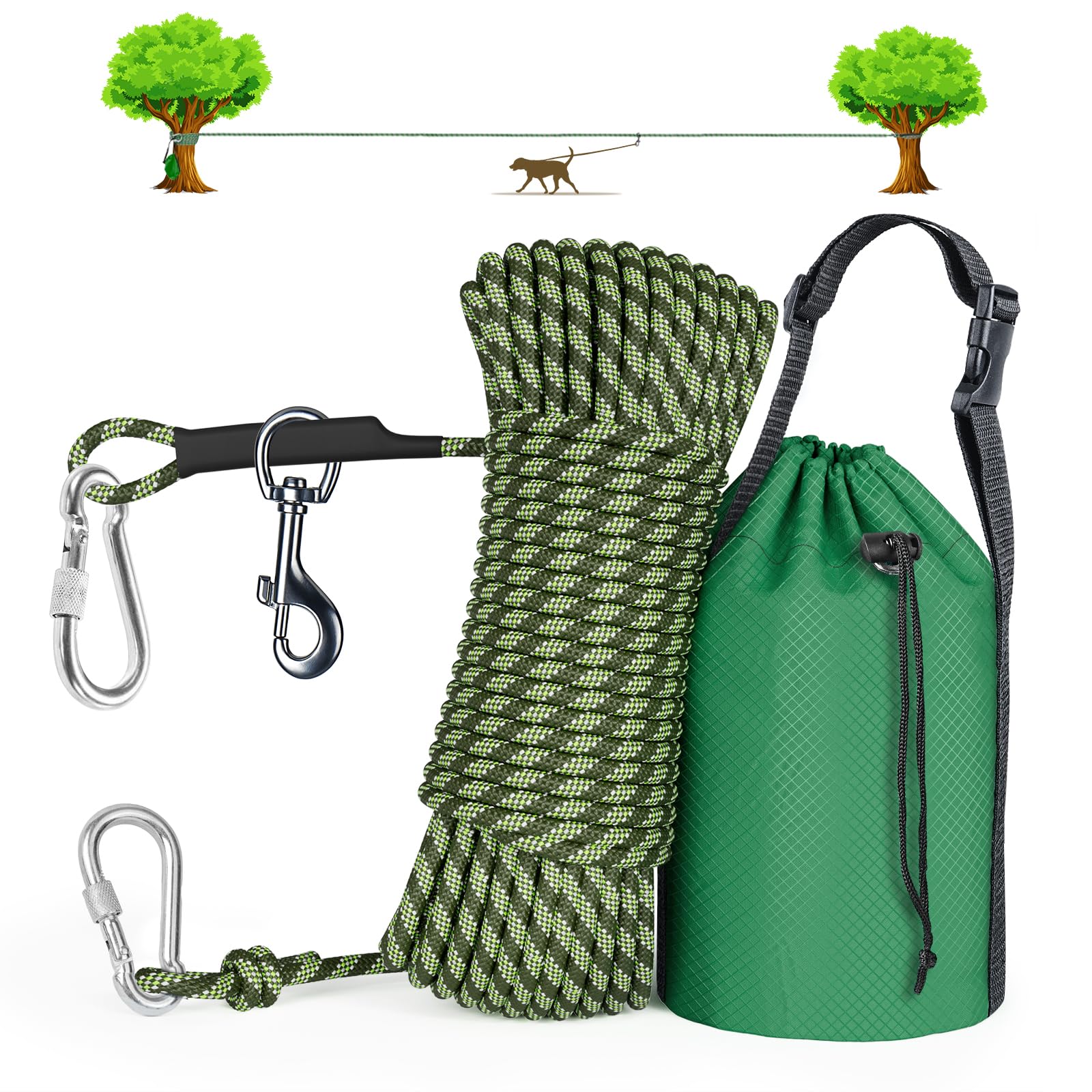 Tresbro Dog Camping Leash, 50Ft/75Ft/100Ft Trolley System For Dogs Up To 300Lbs, Portable Lightweight Runner Lead For Yard, Refl