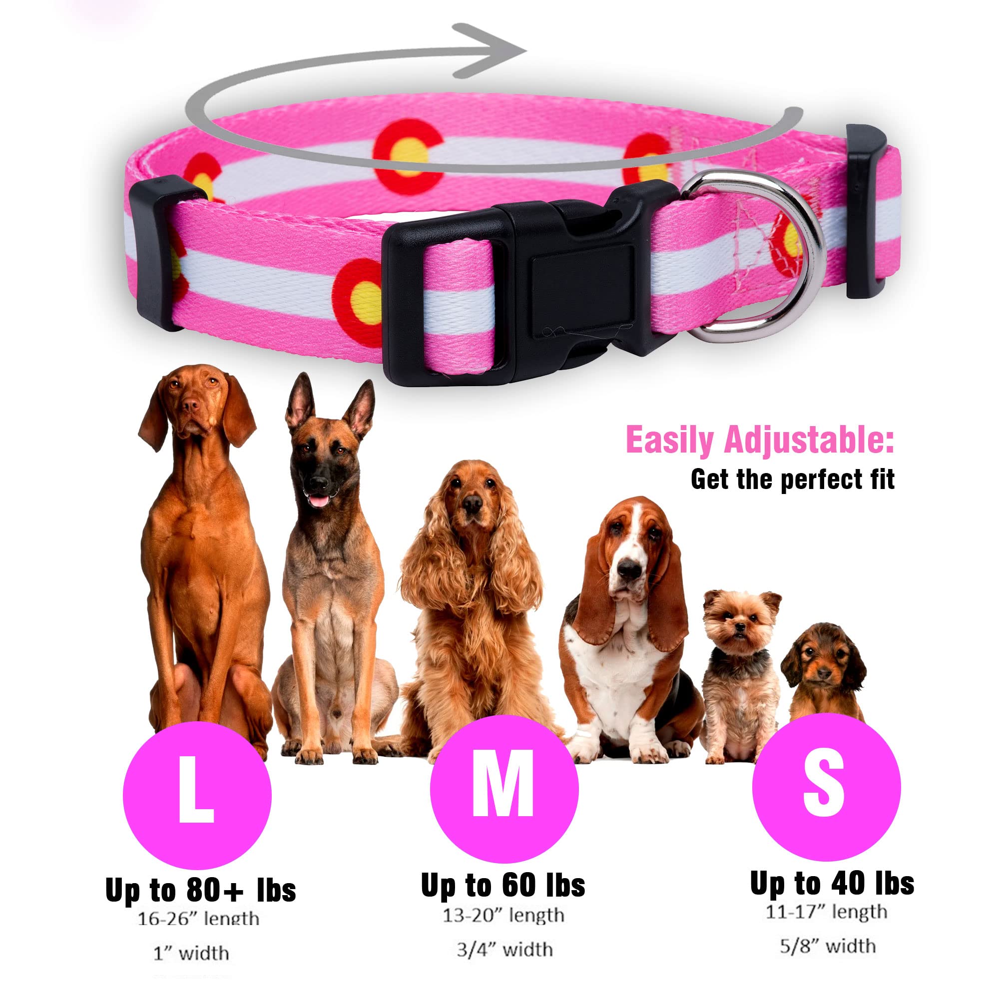 Native Pup Colorado State Flag Dog Collar (Colorado Pink, Medium)