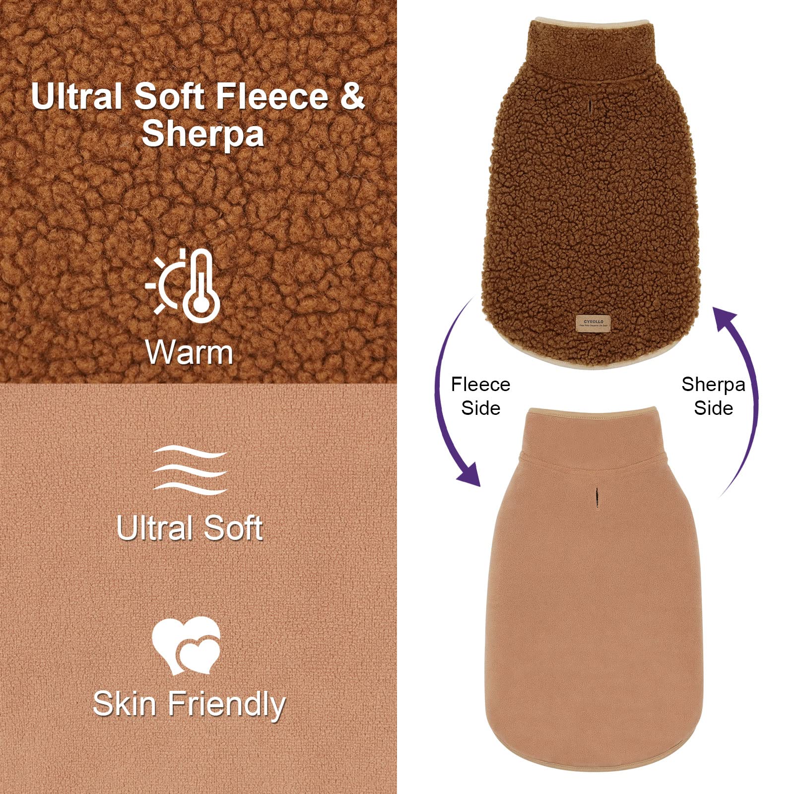 Cyeollo Warm Dog Coat Fleece Sherpa Winter Sweater, Turtleneck Jacket Vest For Medium Large Big Dogs, Soft Reversible Coat For C
