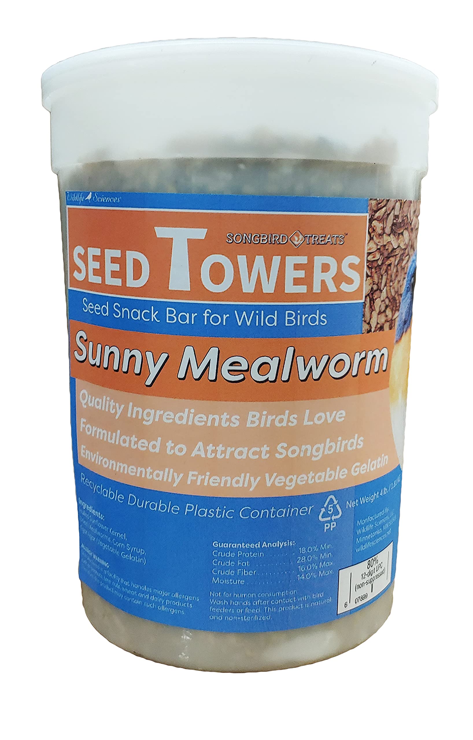Wildlife Sciences Songbird Treats Seed Towers| 4-5 lb Large Seed Log Towers for Wild Birds (Sunny Mealworm)