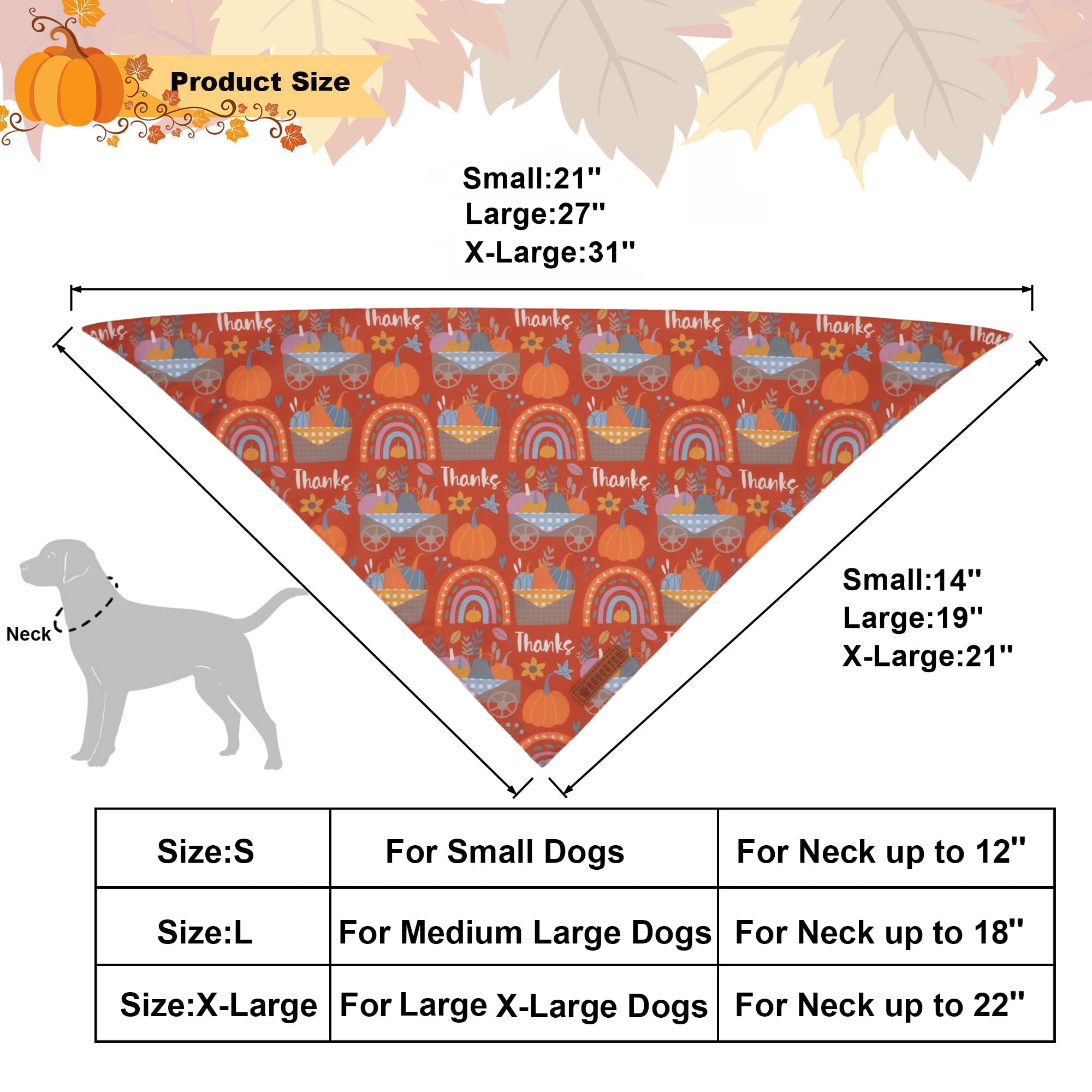 ADOGGYGO Thanksgiving Dog Bandana - Blue Orange Pumpkin Scarf, Adjustable Fit Fall Bandanas for Medium Large Dogs Pets (Large)
