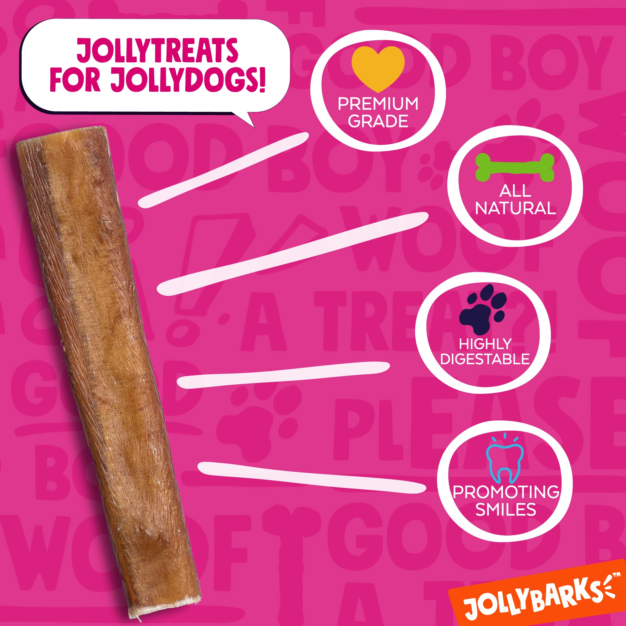 Jolly Barks Bully Sticks for Small Dogs | All Natural, Single Ingredient Bully Sticks for Puppies to Medium Dogs (6 Jumbo Bully