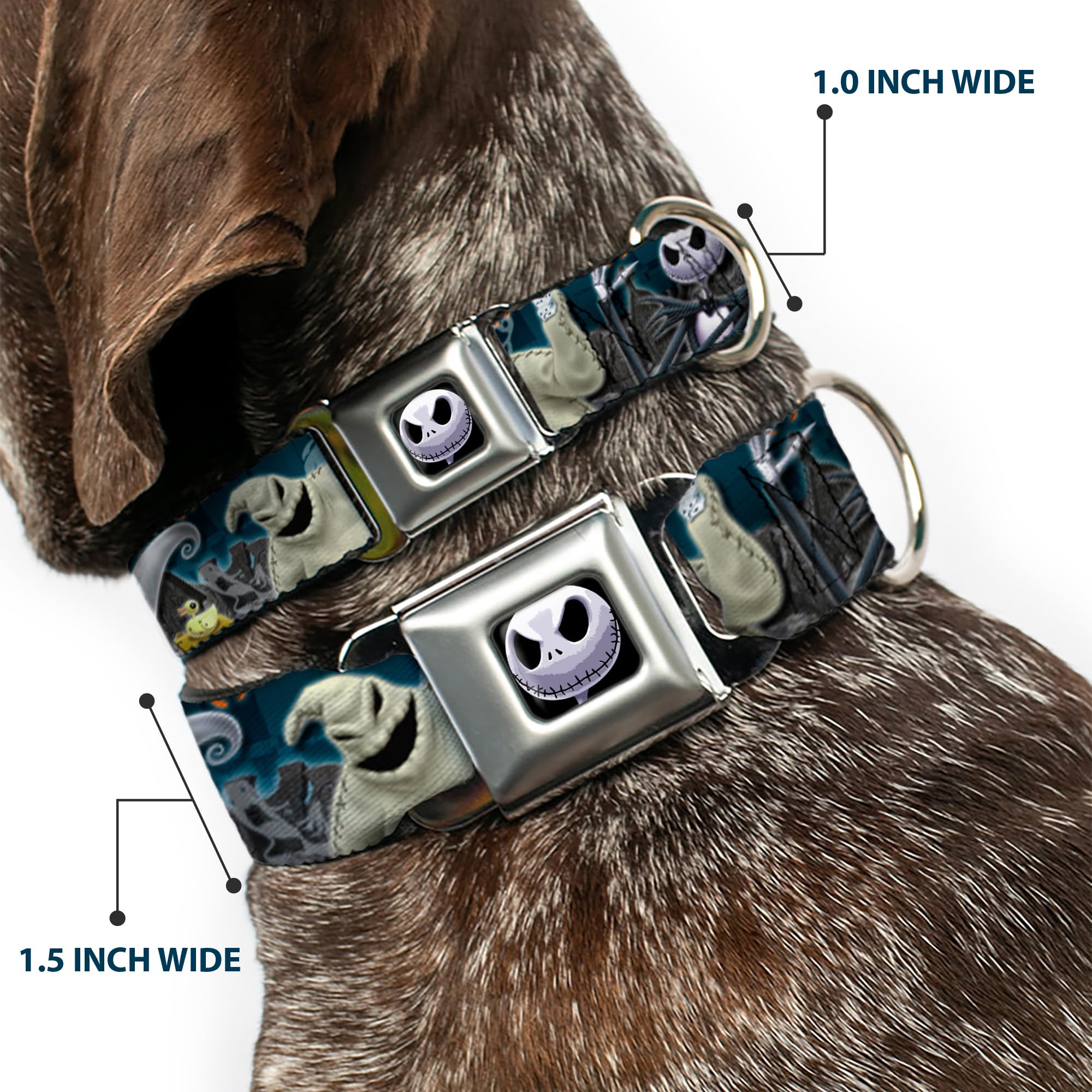 Buckle-Down Dog Collar Seatbelt Buckle Nightmare Before Christmas 4 Character Group Cemetery Scene, Multicolor, 1.5' Wide - Fits 18-32' Neck - Large (Dc-Wdy256-Wl)